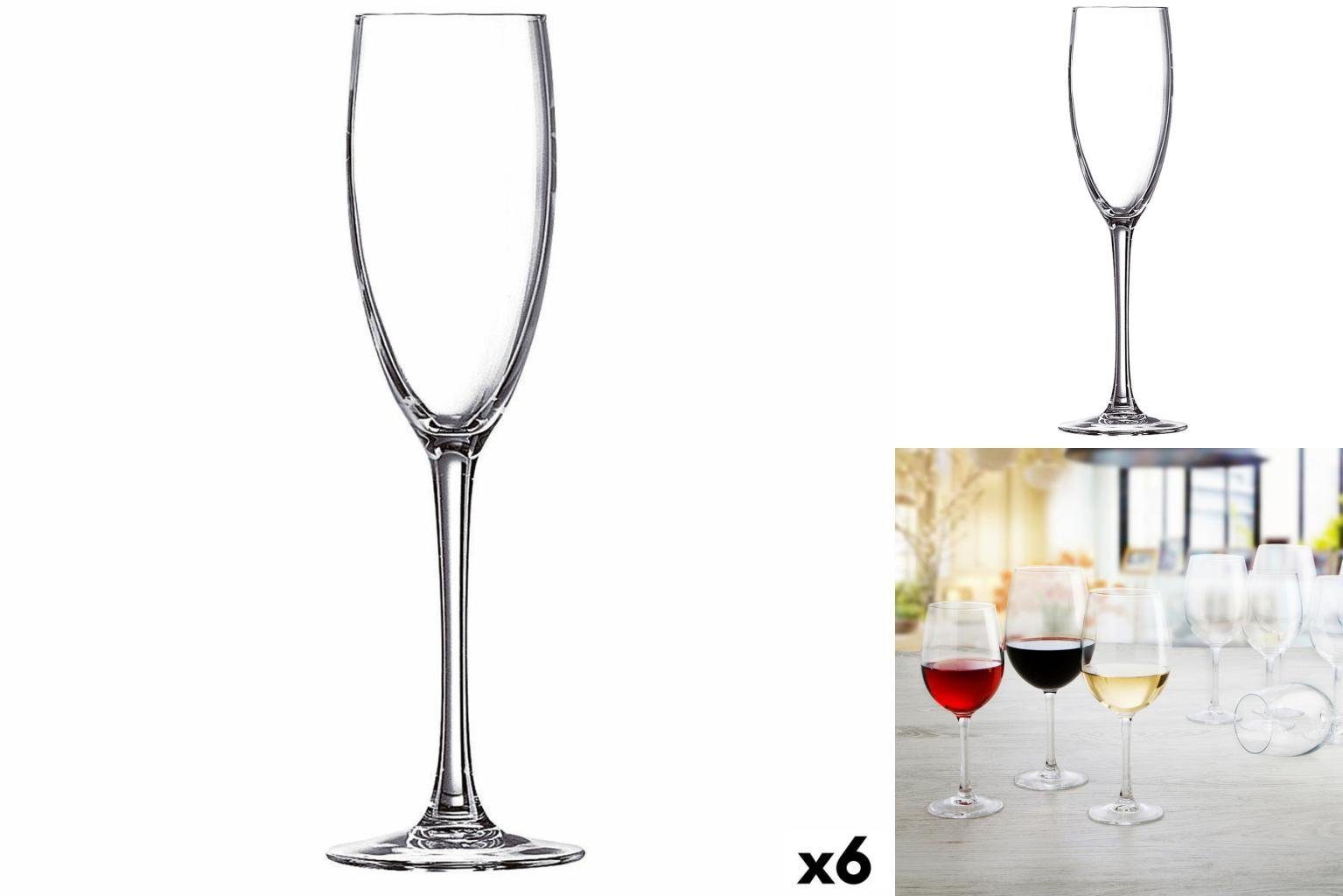 Bigbuy Glas Champagnerglas Ebro Durchsichtig Glas 160 ml 6 Stück, Glas
