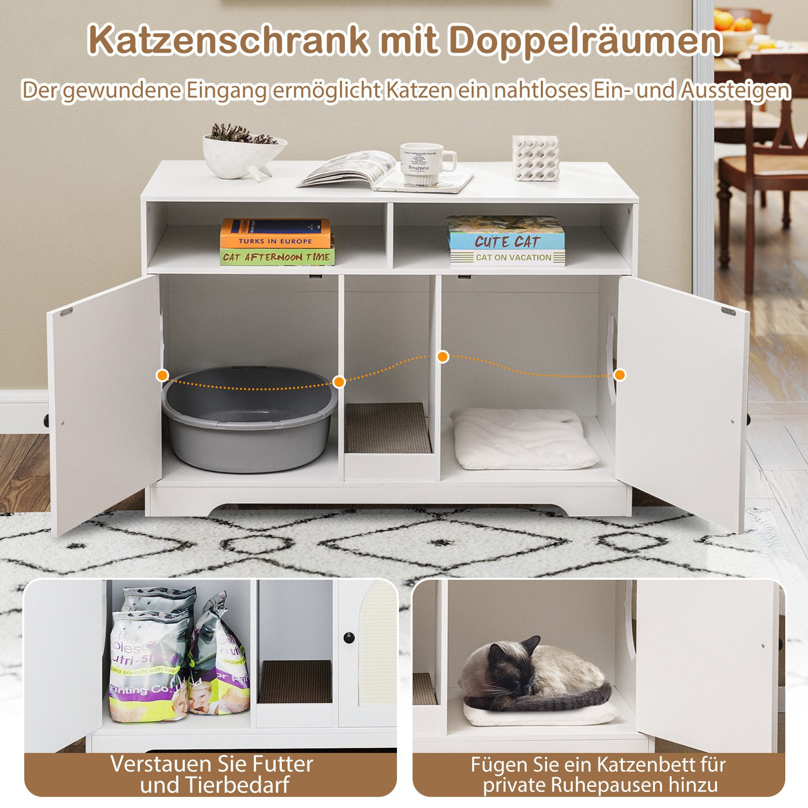 COSTWAY Tierhaus, Katzenschrank, Katzentoilette, Katzenhaus mit 2 Türen