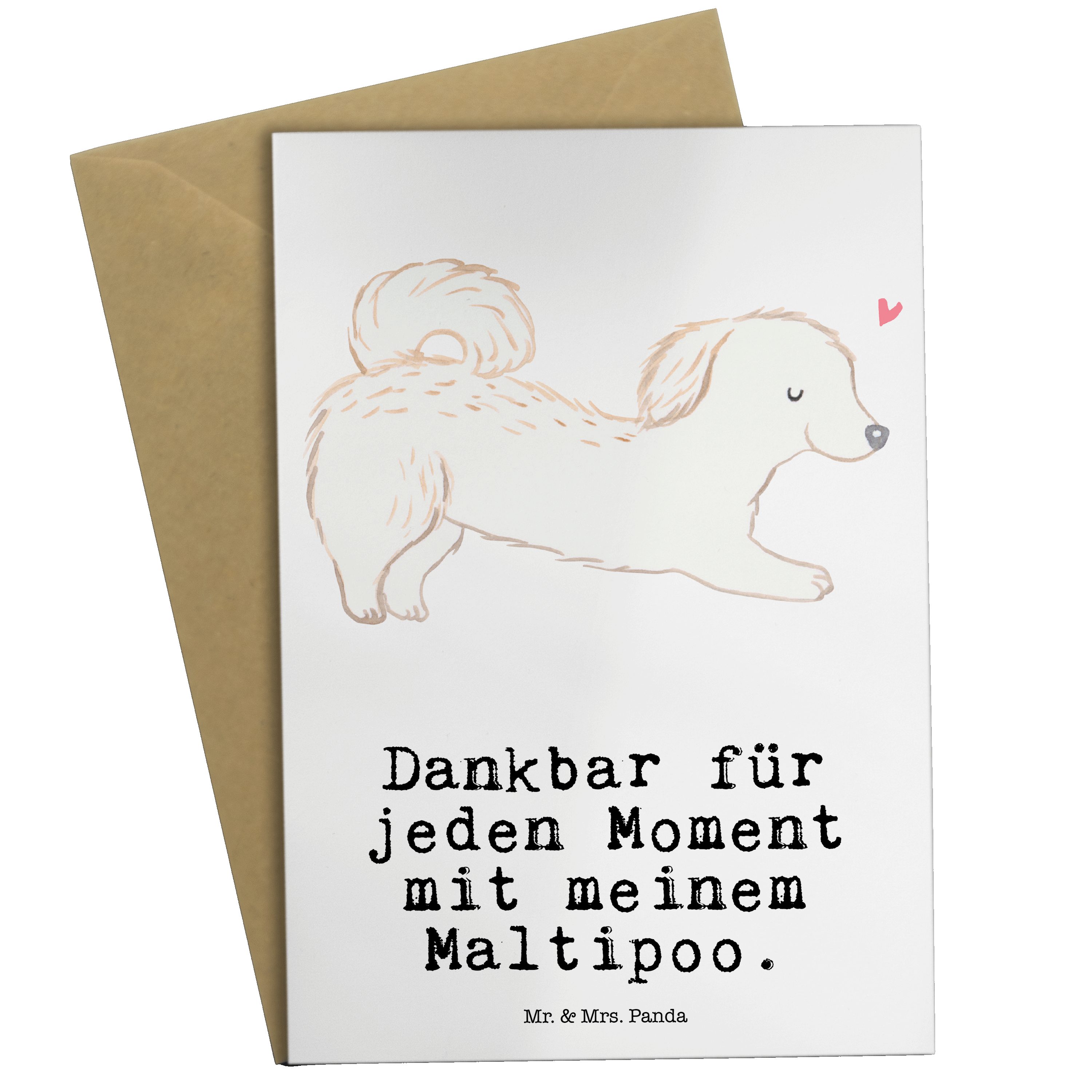 Mr. & Mrs. Panda Grußkarte Maltipoo Moment - Weiß - Geschenk, Klappkarte, Mischling, Tierfreund