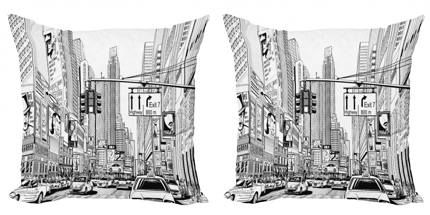 Kissenbezüge Modern Accent Doppelseitiger Digitaldruck, Abakuhaus (2 Stück), NYC Straße von New York Urban Sketch