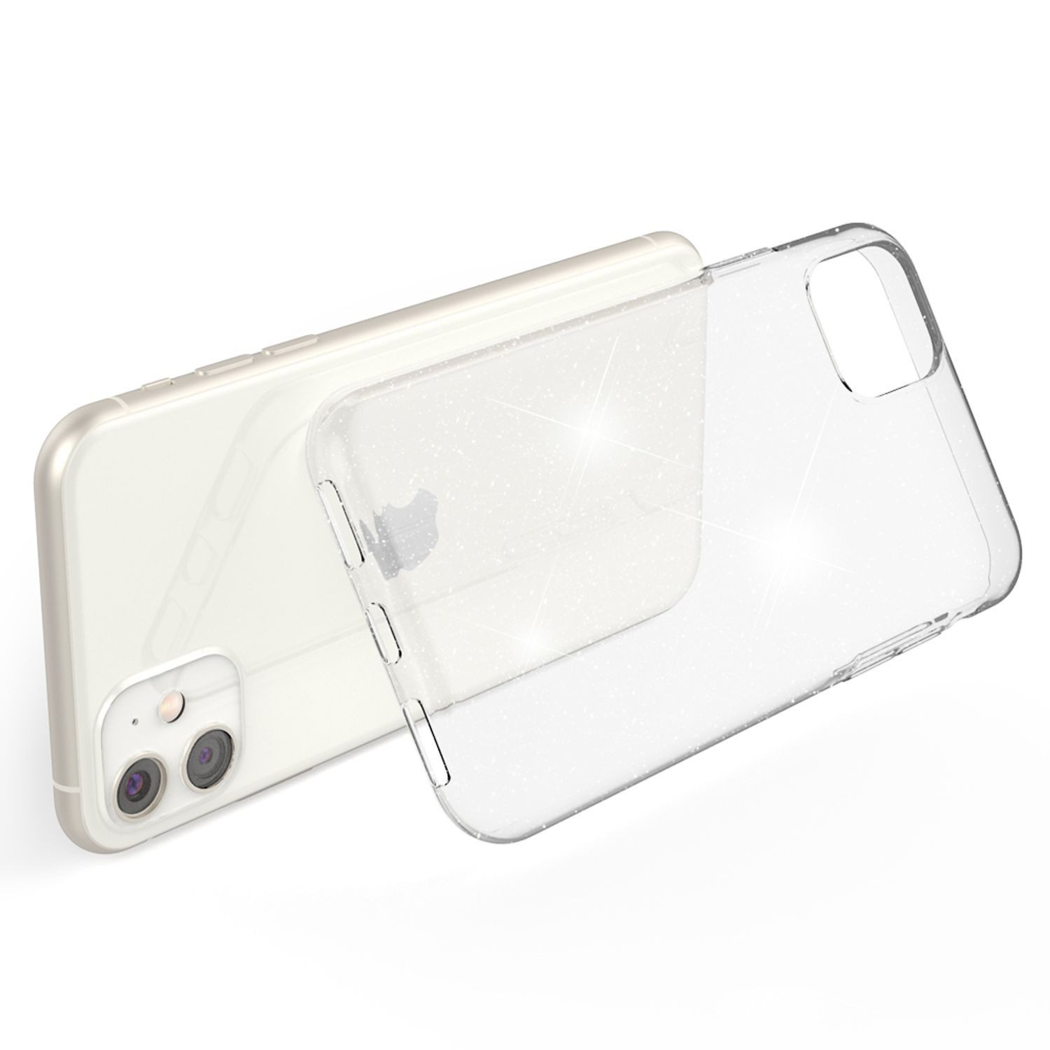 Nalia Smartphone-Hülle Apple iPhone 11 15,5 cm (6,1 Zoll), Klare Glitzer Hülle / Silikon Transparent / Glitter Cover / Bling Case