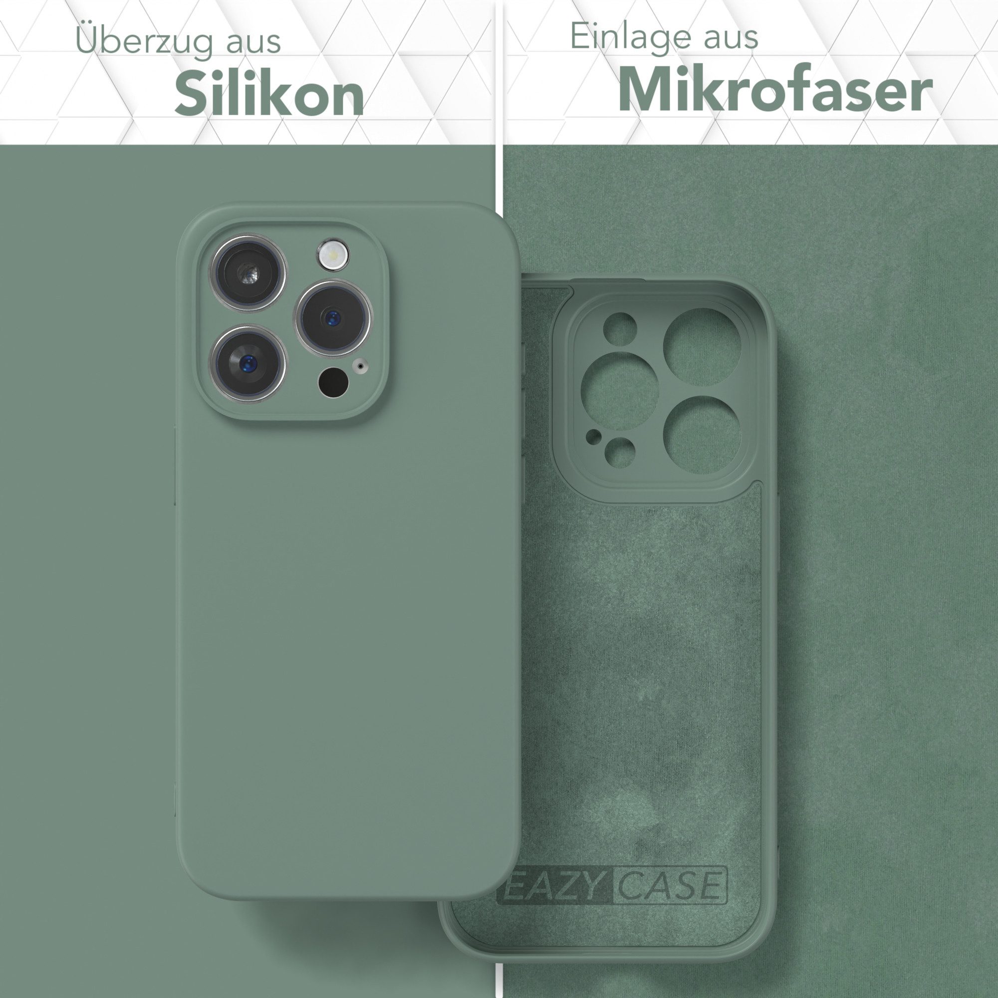 EAZY CASE Handyhülle für Apple iPhone 15 Pro Hülle Silikon 6,1 Zoll, Schutzhülle mit Kameraschutz stoßfest telefonhülle Matt Dunkelgrün
