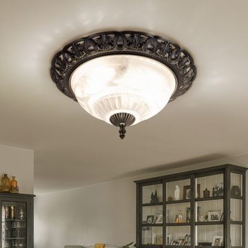 etc-shop Deckenstrahler, Leuchtmittel nicht inklusive, Landhaus Stil Decken Beleuchtung Lampe Glas Leuchte Messing antik