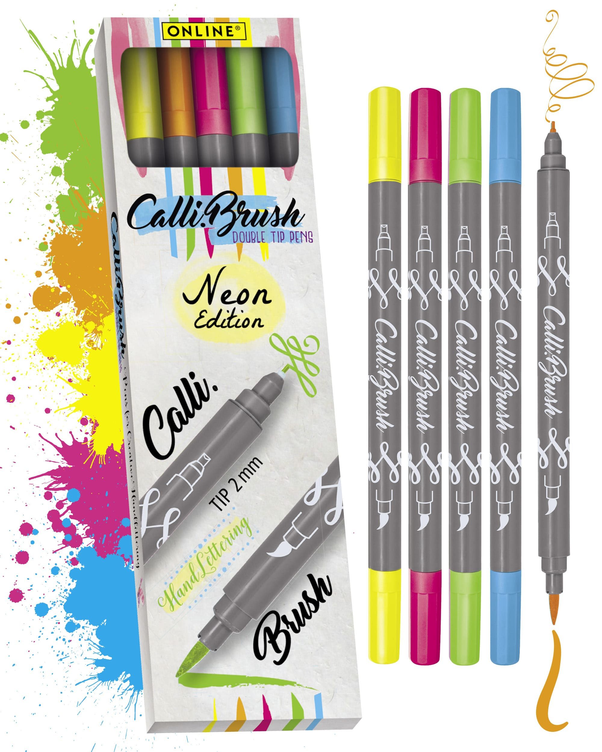 Online Pen Fineliner Calli.Brush, (flexible Pinsel- und feine Kalligrafie-Spitze), 5x Handlettering Stifte Set, bunte Brush Pens, verschiedene Spitzen