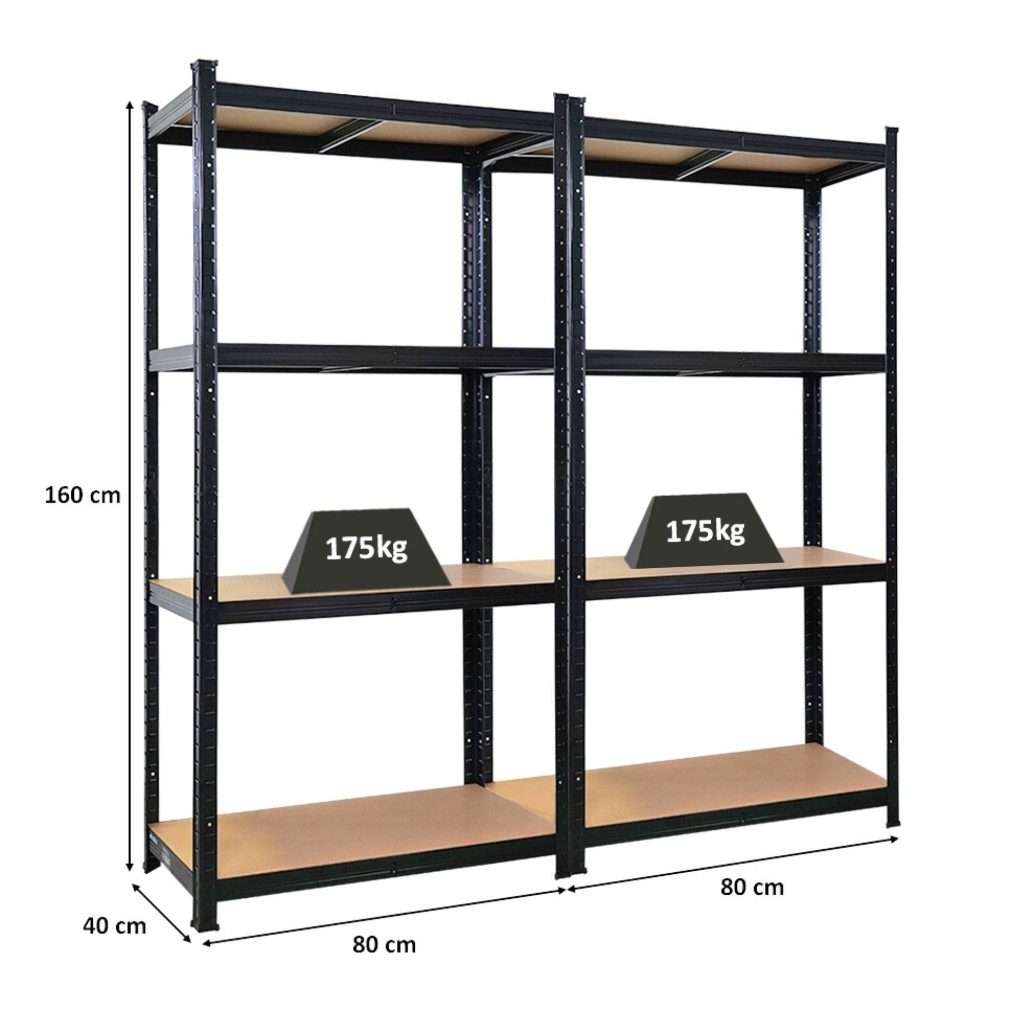 PROREGAL® Schwerlastregal MegaDeal Steckregal Kellerregal GORILLA mit 5 Fachböden Fachlast 175kg, Garagenregal Werkstattregal Lagerregal Lastenregal mit 5 MDF-Fachböden