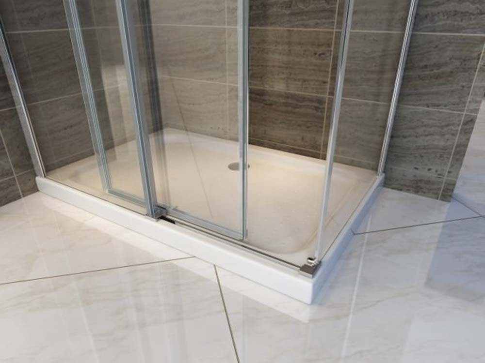 Aloni Eckdusche mit Teilrahmenkonstruktion (verchromt), Duschglas, Schiebe-Duschtür, BxT: 120x90 cm, ESG-Sicherheitsglas (nach EN 1250-1), Spar-Set, magnetische Tür, bodengleich oder mit Duschwanne montierbar (links oder rechts)