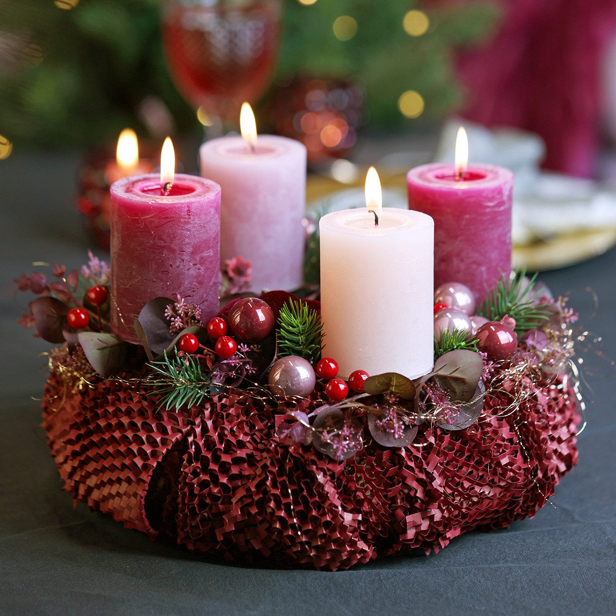 Viana Weihnachtsbaumkugel Mini Weihnachtskugeln am Draht Glas Deko-Set Bordeaux Rosa, 140 Stück