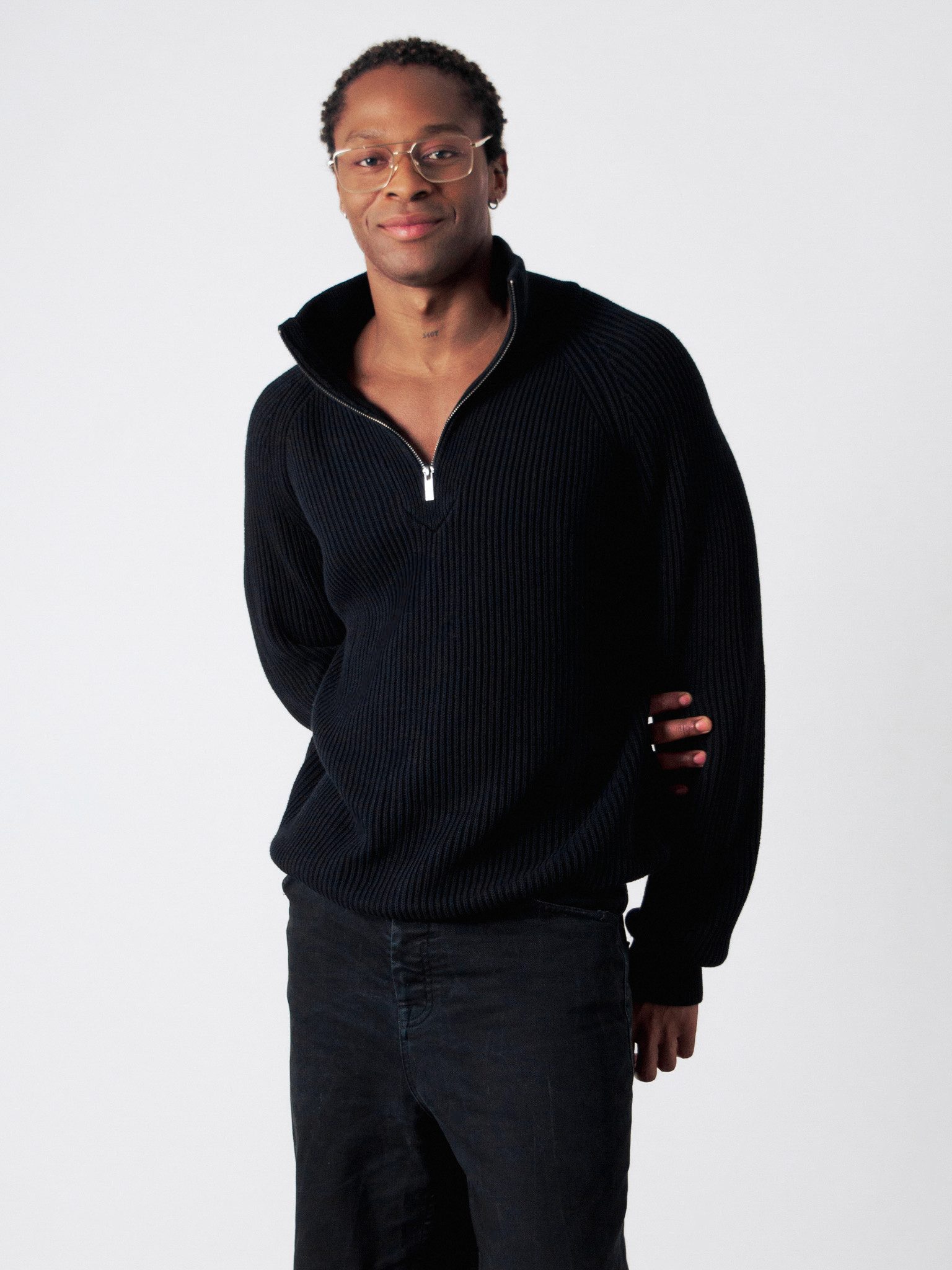 HONEST BASICS Strickpullover Half-Zip aus OCS und GRS zertifizierter Bio-Baumwolle