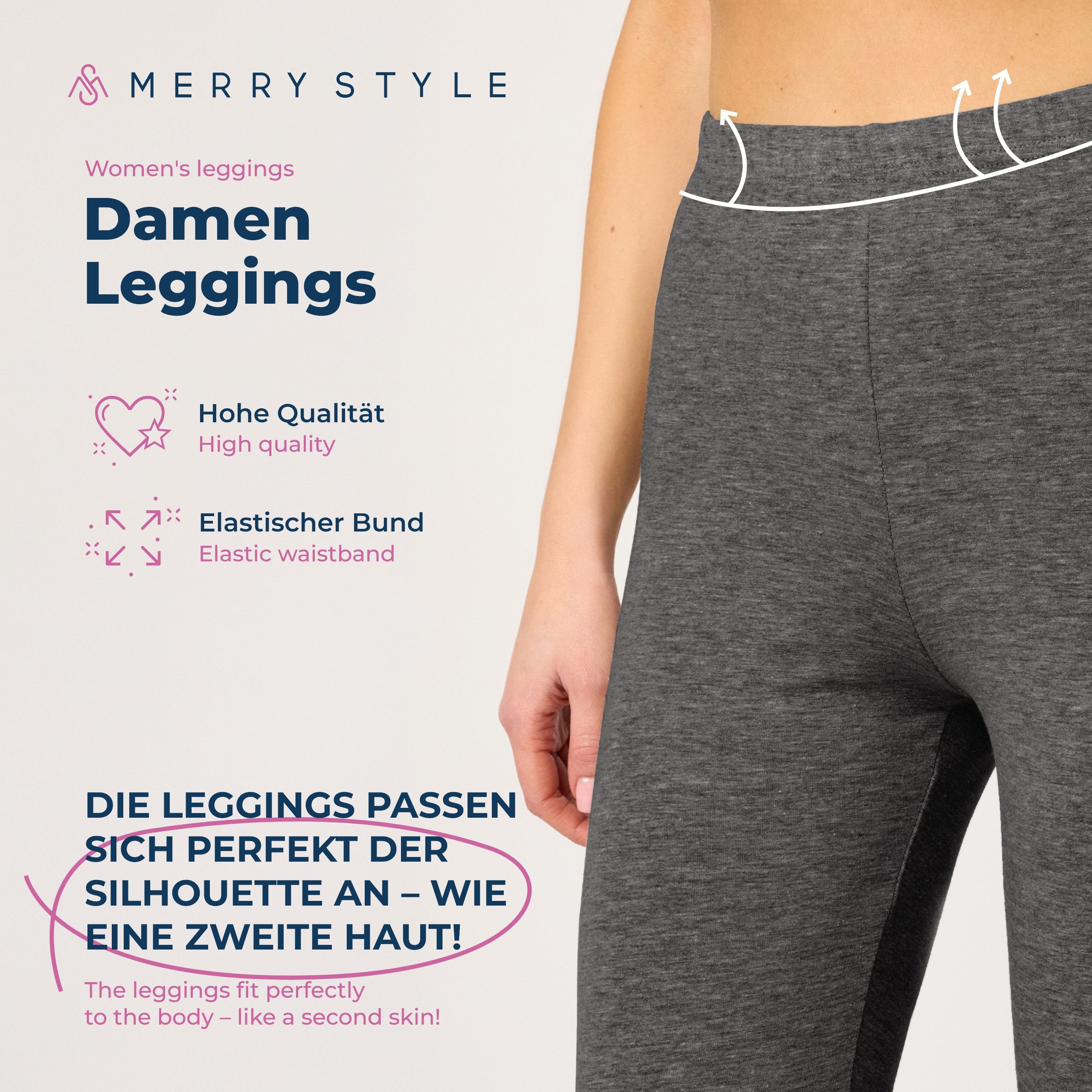 Merry Style Leggings Caprihose Damen 3/4 Hose MS10-199 (1-tlg) aus Baumwolle