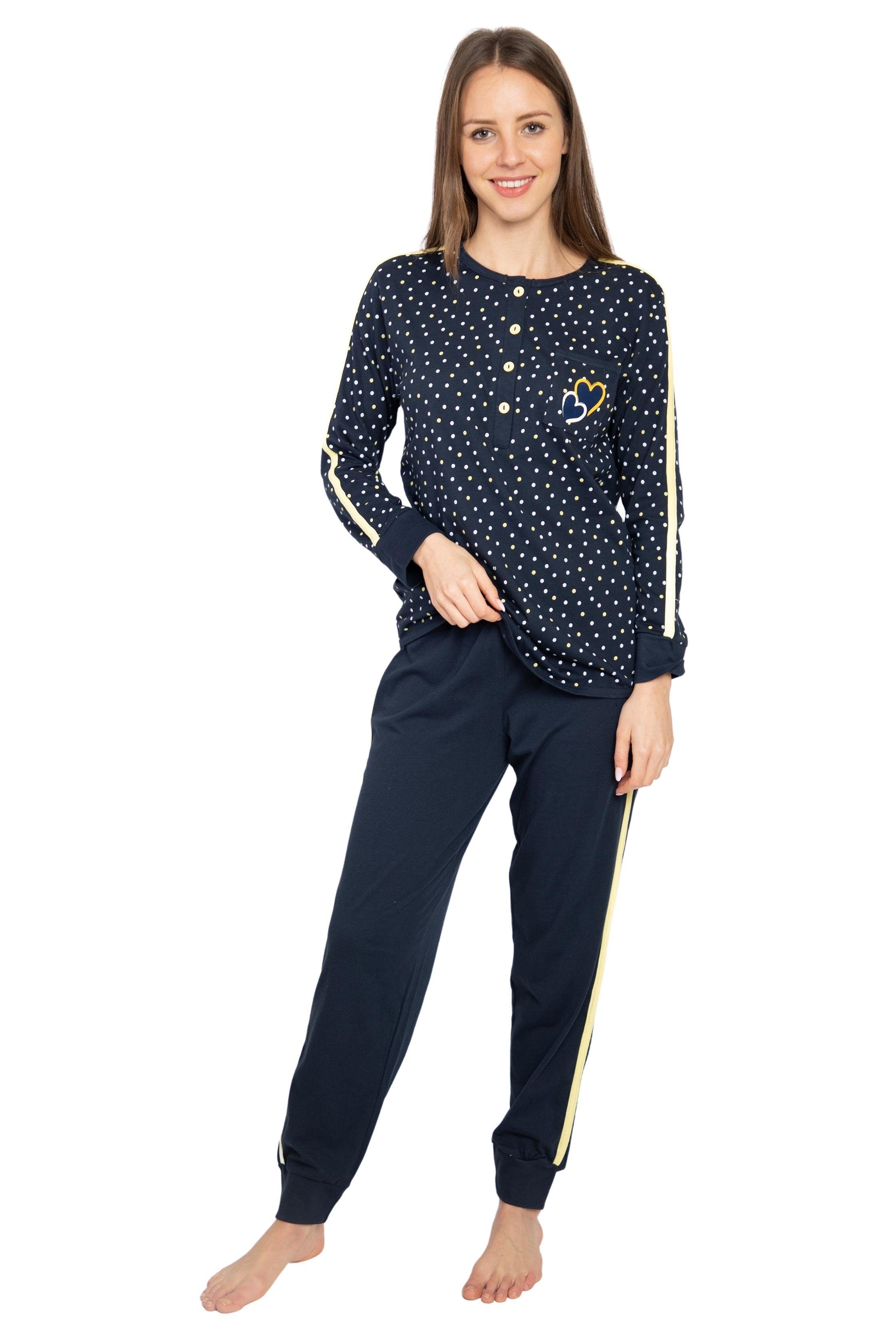 Consult-Tex Pyjama DW727 (Packung) Aus reiner Baumwolle-Jersey Qualität blau-gelb