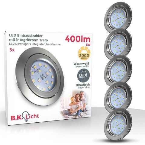 B.K.Licht LED Einbauleuchte, LED fest integriert, Warmweiß, LED Einbauspots, ultra flach, inkl. 5x 5W 400LM 3000K, schwenkbar