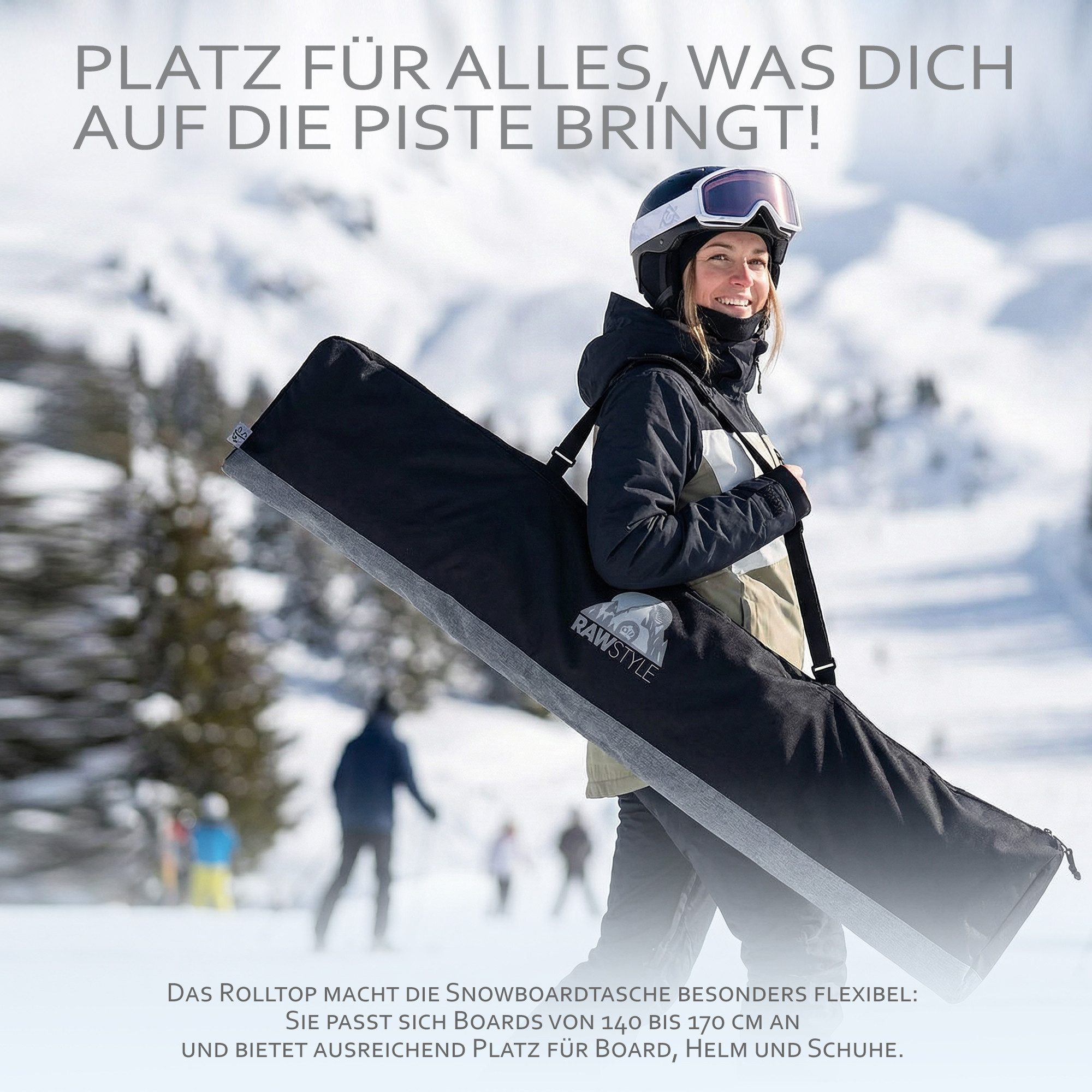 BambiniWelt by Rafael K. Skitasche Snowboardtasche für Board Boots Helm verstellbares Rolltop 140-170cm, universelle Snowboardtasche, Rolltop-Systems 140-170cm