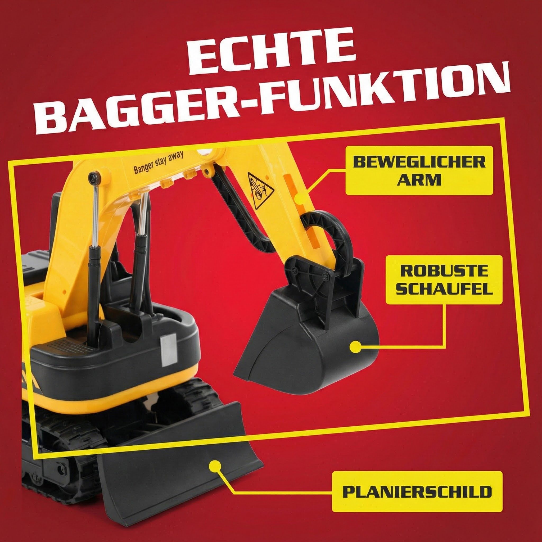 Hecht Elektro-Kinderbagger Traktor 52107 mit Fernbedienung beweglicher Baggerarm bis 30 kg, Belastbarkeit 30 kg, 2x50W, 2 - 5 kmh, 12V, 12Ah Akku Kinder Fahrzeug