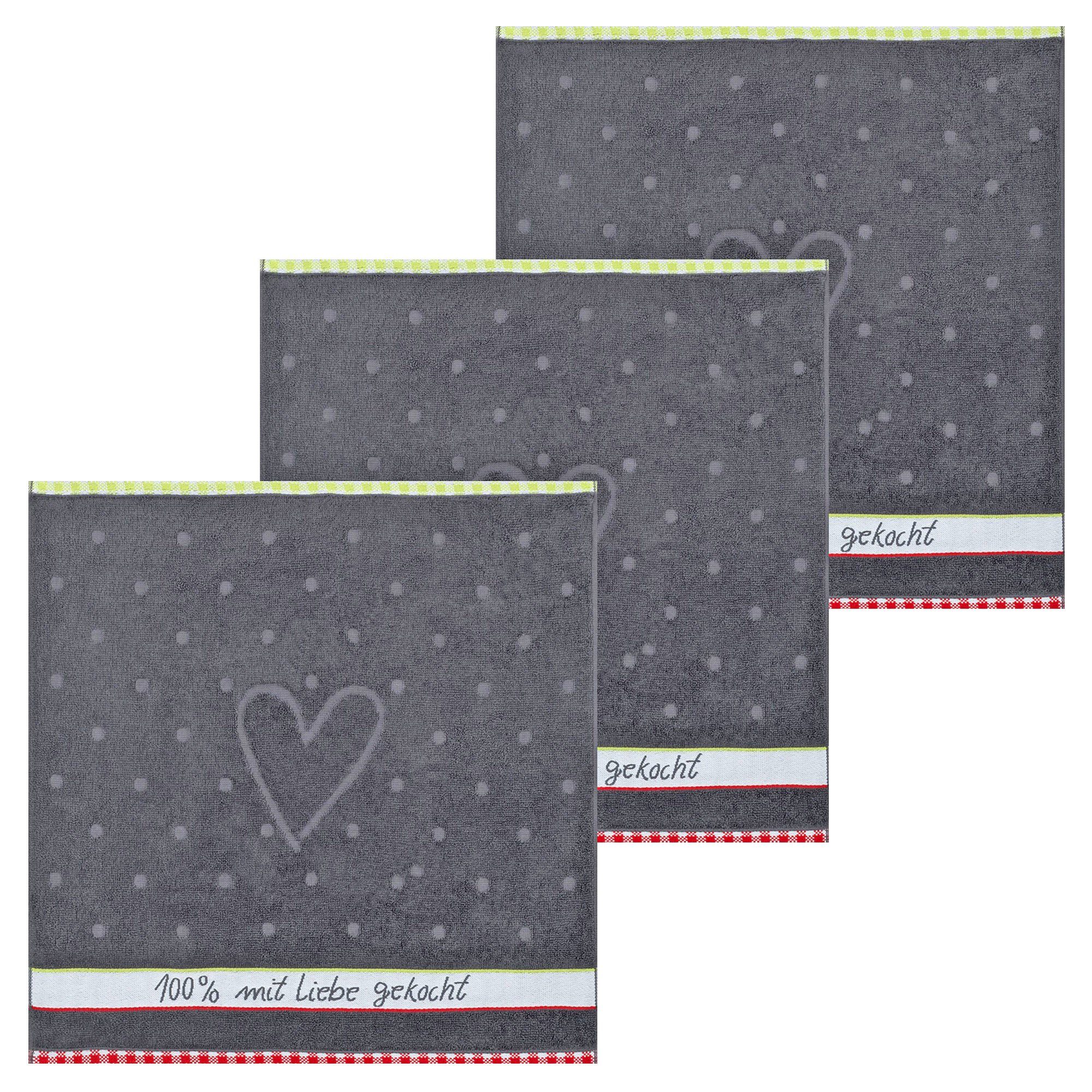 Kracht Geschirrtuch 100% Liebe, (Set, 3-tlg., Set), 3er Pack Frottee Küchen günstig online kaufen