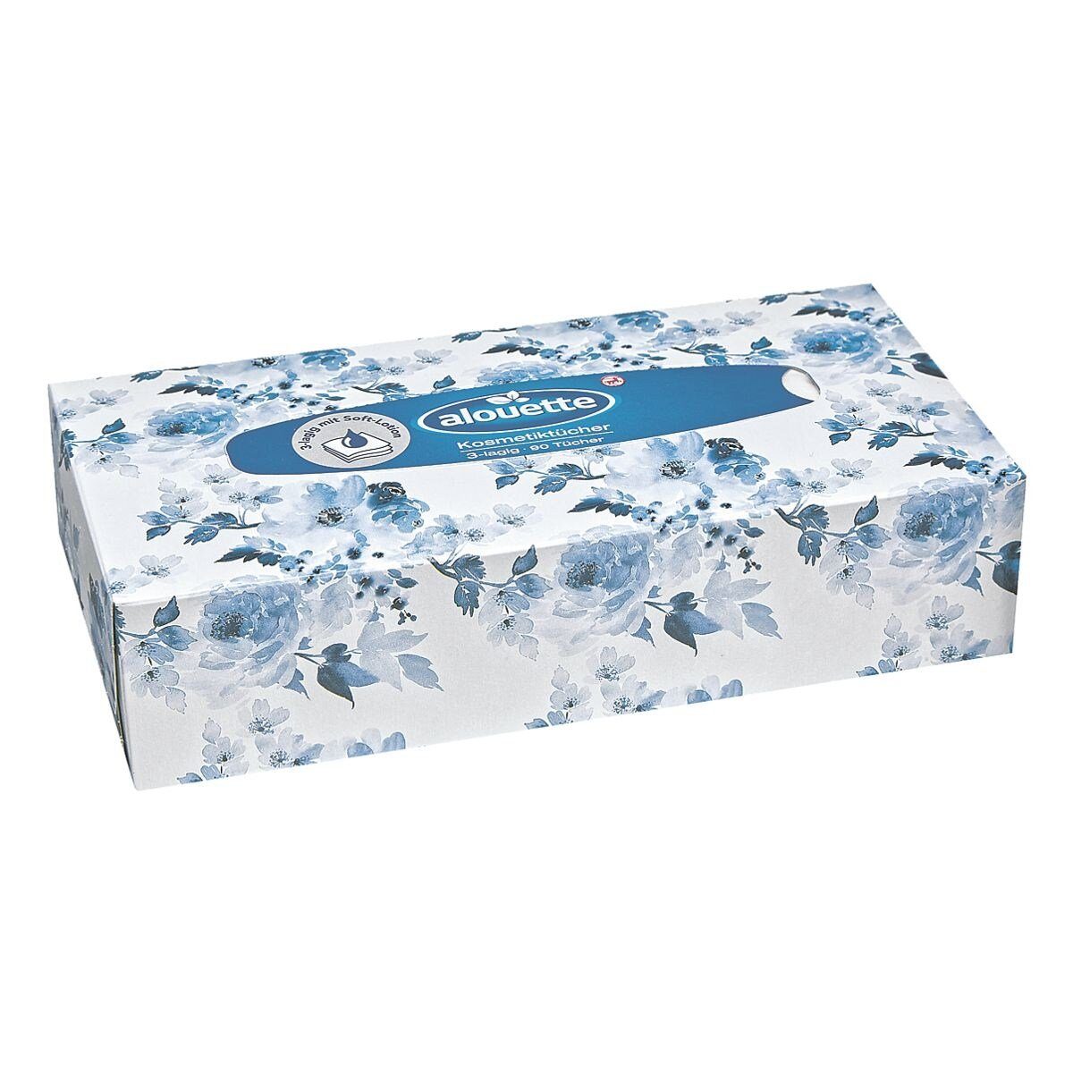 alouette Салфетки для лица, 3-lagig, weiß mit Soft-Lotion, 90 Платки/Box
