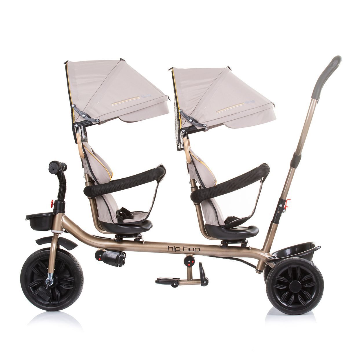 Babyshoppen Dreirad Geschwisterdreirad Tricycle Hip Hop, Schiebegriff, Sitze 360° drehbar, Gurte