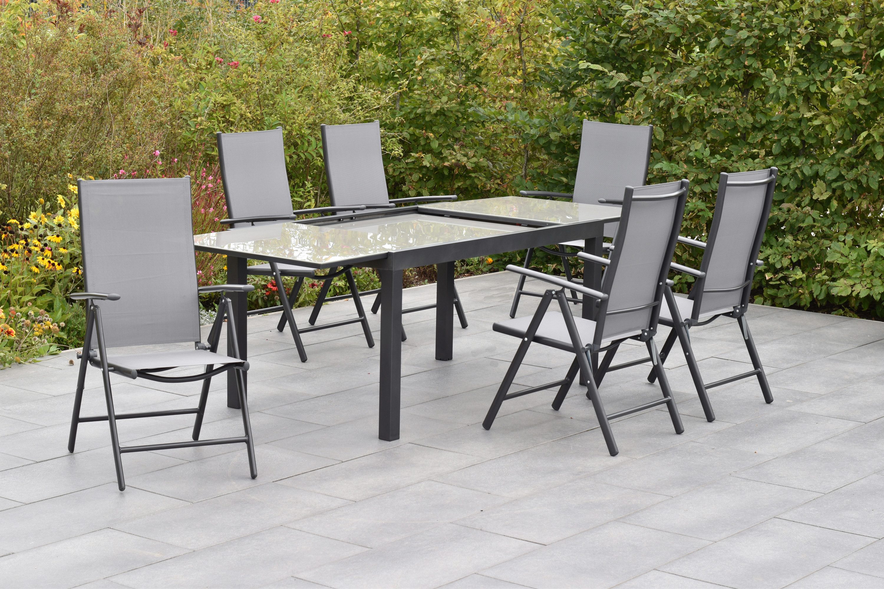MERXX Garten-Essgruppe »Amalfi«, (Set, 7-tlg., 5-fach verstellbare Rückenlehne), Ausziehtisch: LxB: 200-300 x 110 cm