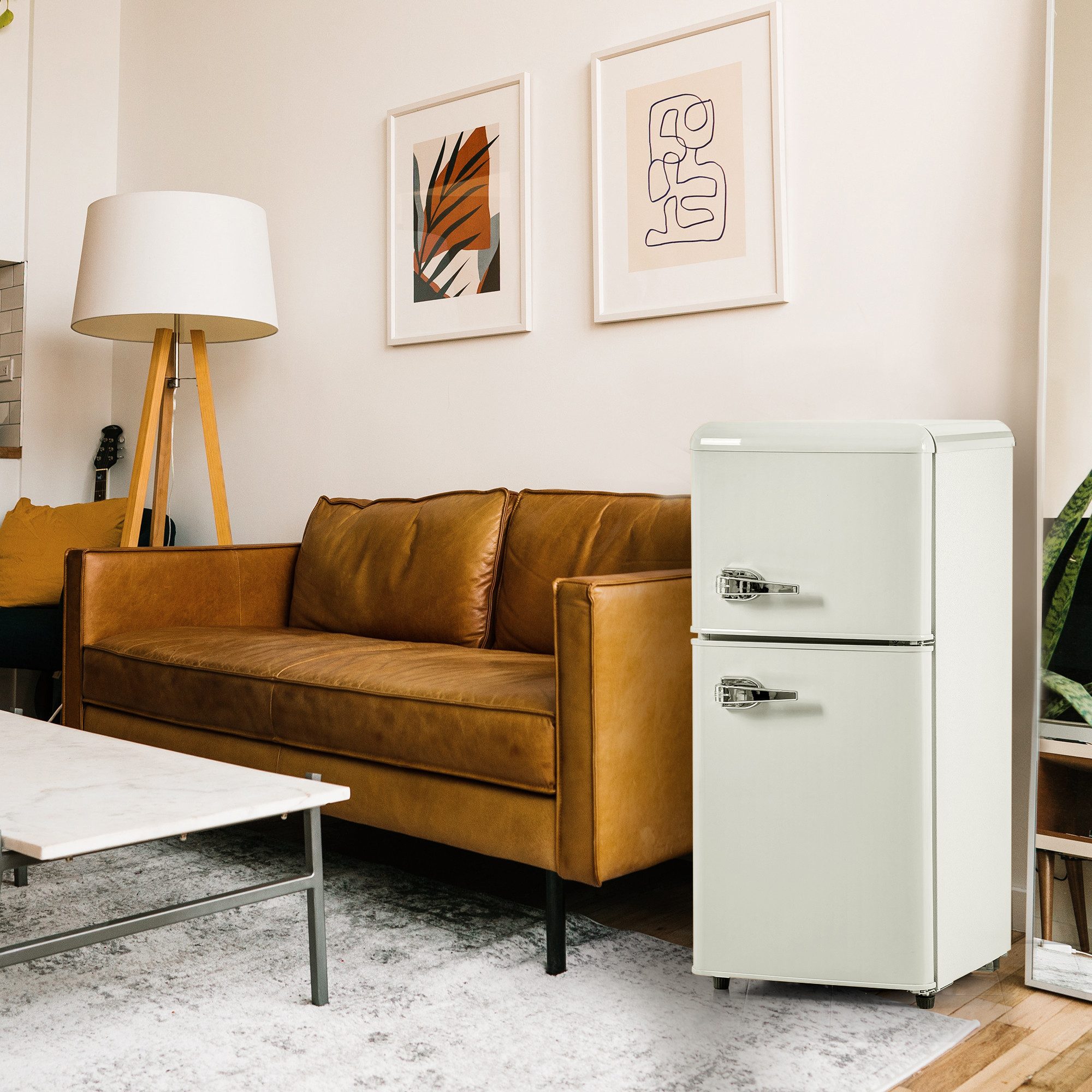 Blossom Kühl-/Gefrierkombination BCD-86, 88.8 cm hoch, 42 cm breit, Retro Kühlschrank mit LED-Beleuchtung, 22 L Gefrierfach, 88,8 cm Höhe