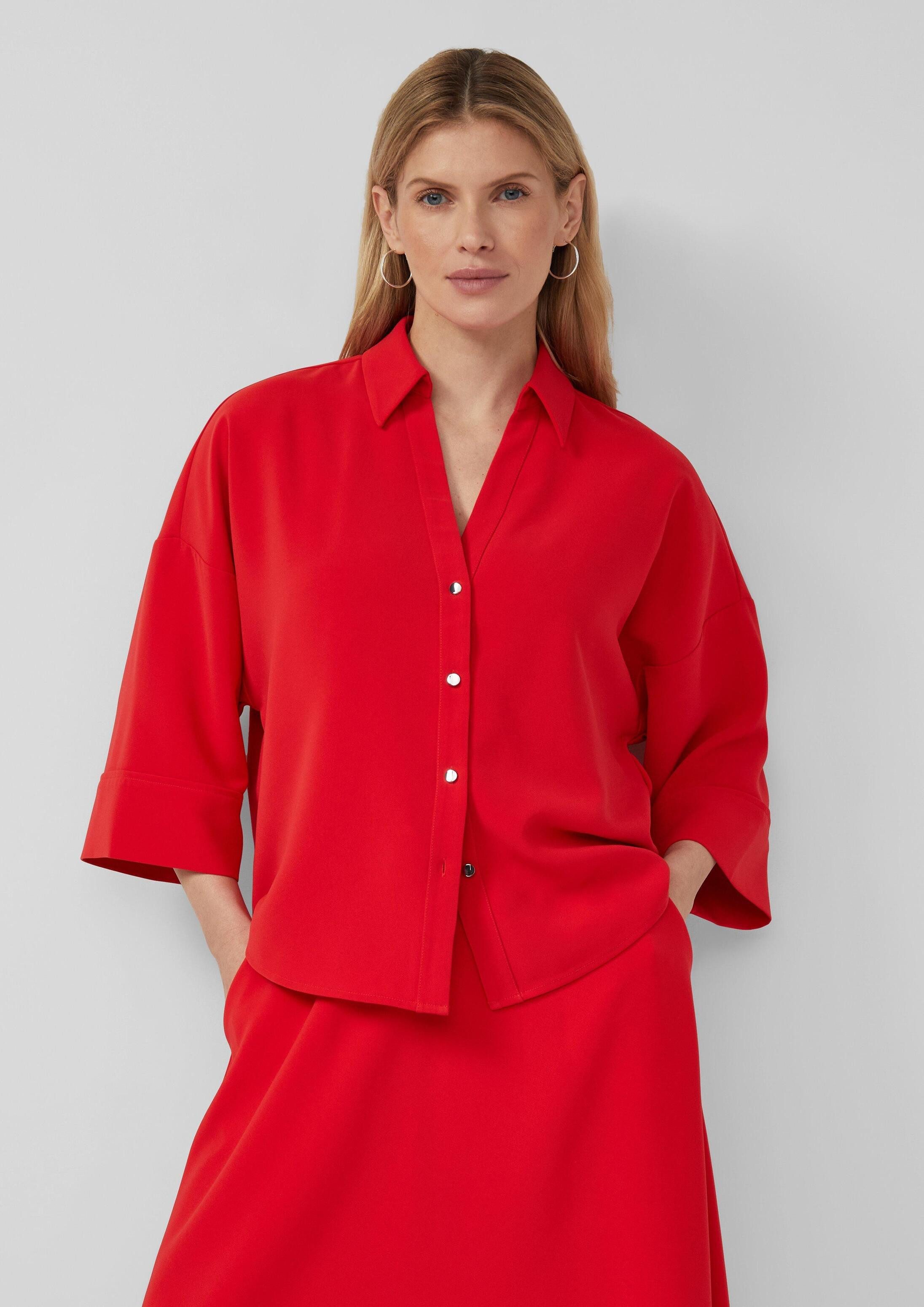 s.Oliver Kurzarmbluse Bluse Festliche Crêpe-Bluse mit 3/4-Ärmeln