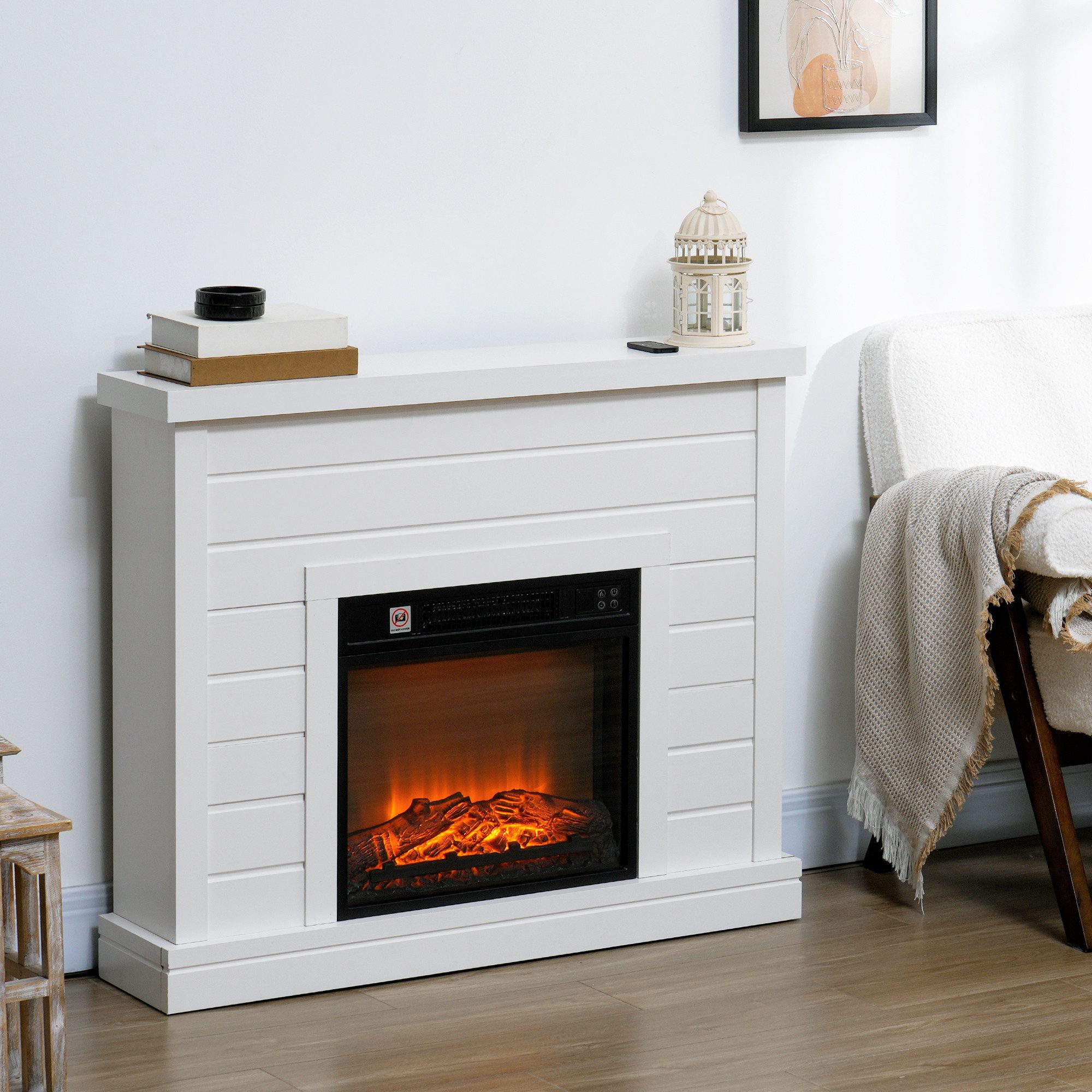 HOMCOM Elektrokamin Elektrokamin, Dekokamin mit Timer, 1800W, Thermostat, Weiß, Überhitzungsschutz, Weiß