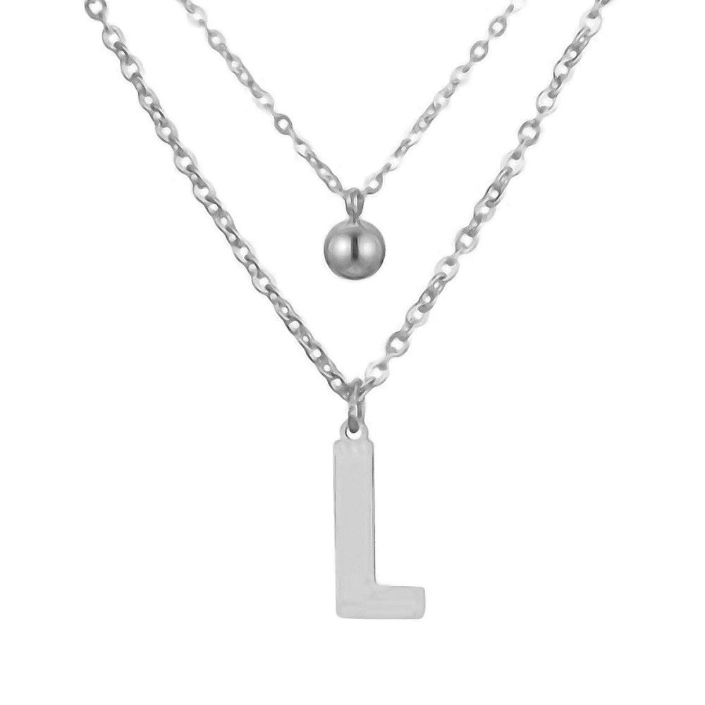 BUNGSA Kette mit Anhänger Doppel-Kette Buchstabe "L" Kugel Anhänger Silber Edelstahl Damen (1-tlg), Halskette Necklace