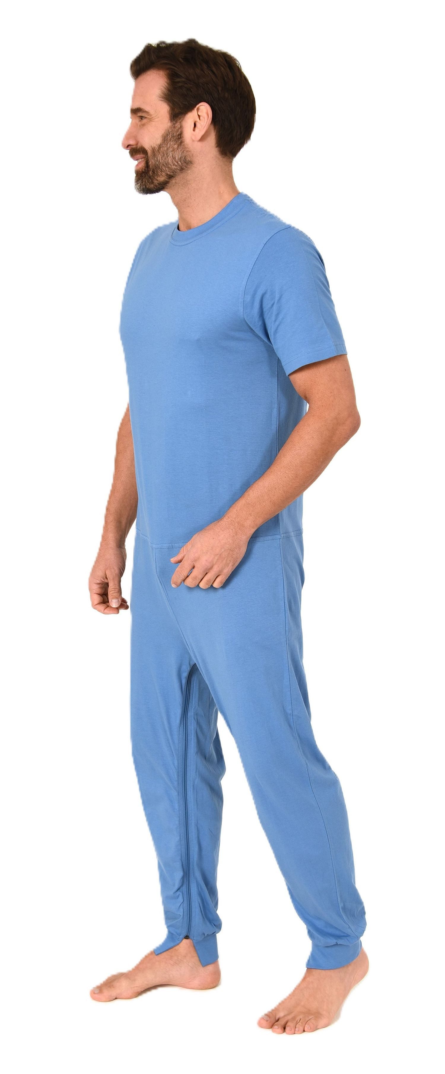 Normann Care Pyjama Herren Pflegeoverall kurzarm mit langen Bein + Reißvers günstig online kaufen