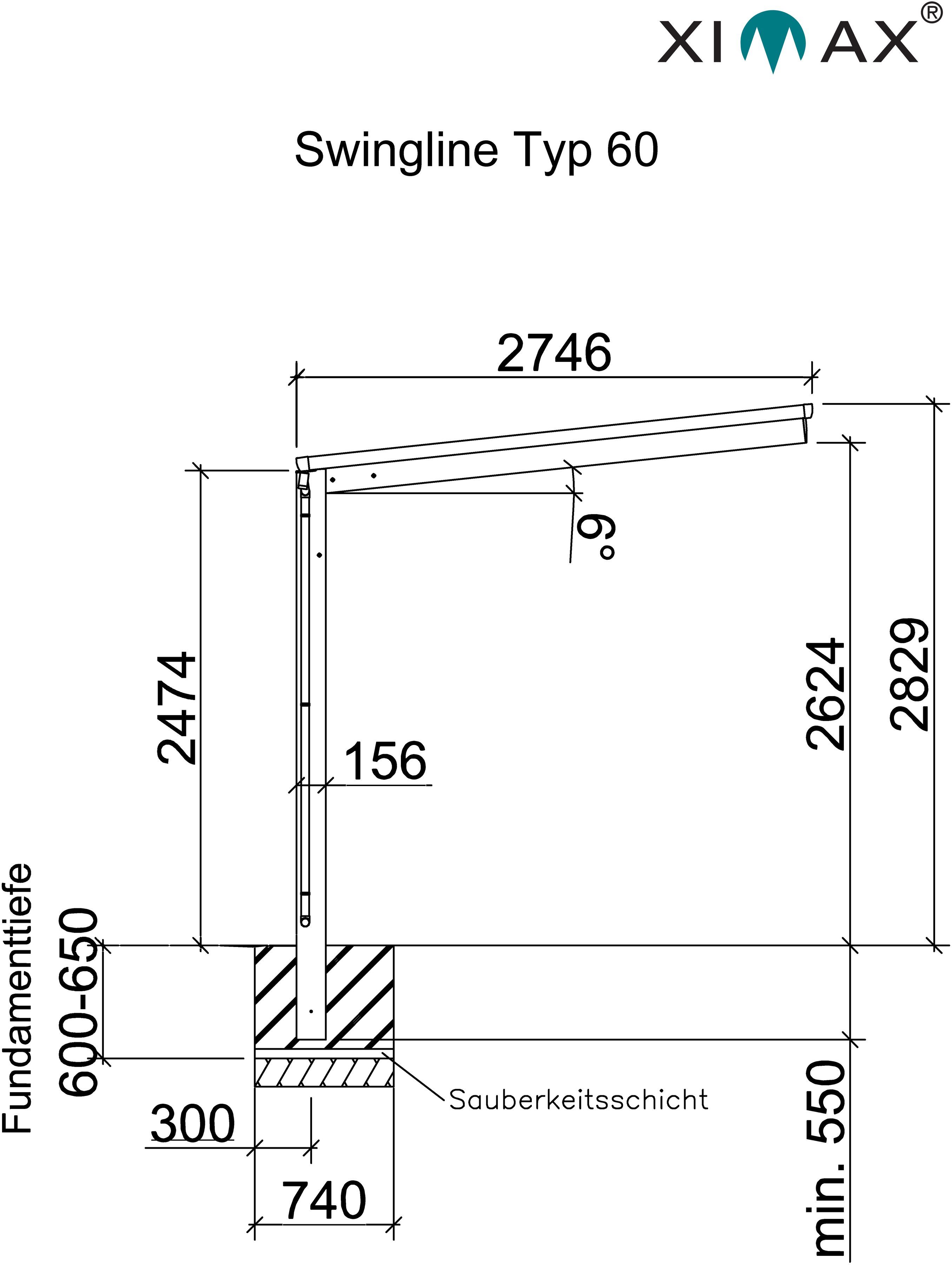 cm 60 Swingline 236 Einfahrtshöhe, Standard-schwarz, Aluminium Typ 275x531 Einzelcarport BxT: cm, Ximax