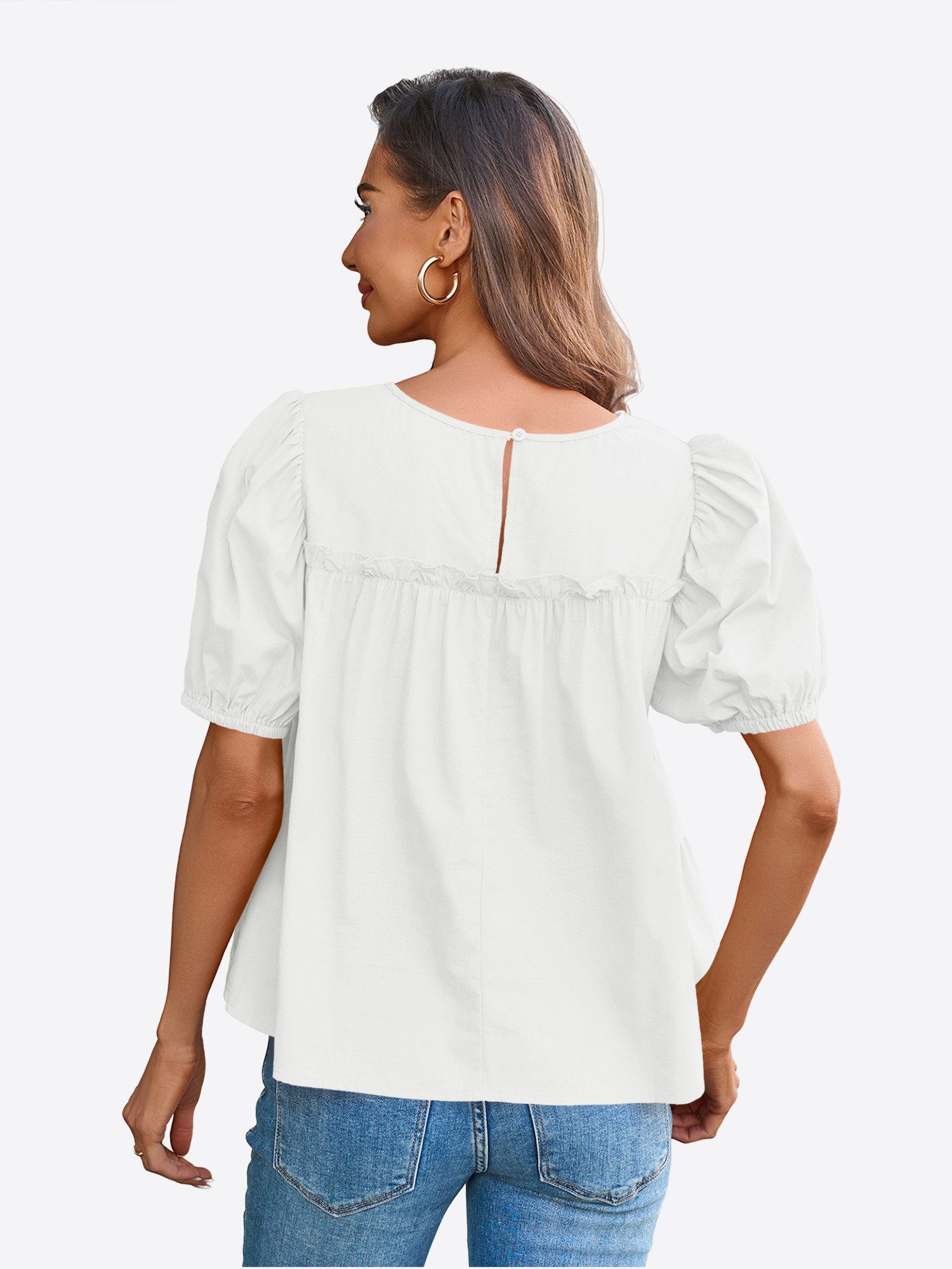 Imily Bela T-Shirt Damen Babydoll Tops mit Puffärmeln und Schößchen (Packung, 1-tlg., 1per-Pack) aus Baumwolle