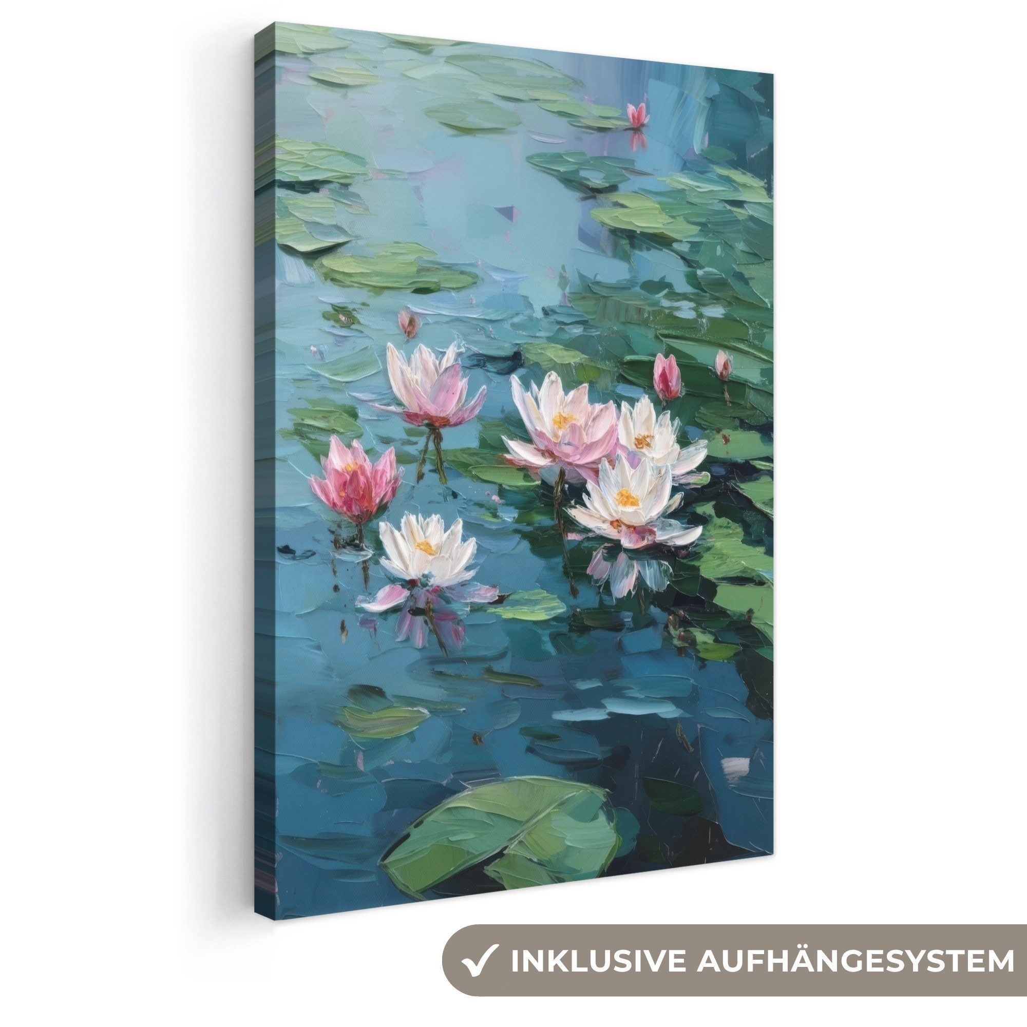 OneMillionCanvasses® Leinwandbild Seerosen - Blumen - Rosa - Wasser, Fotodruck (1 St), Leinwand Canvas Wandbild, Wanddekoration 20x30 cm