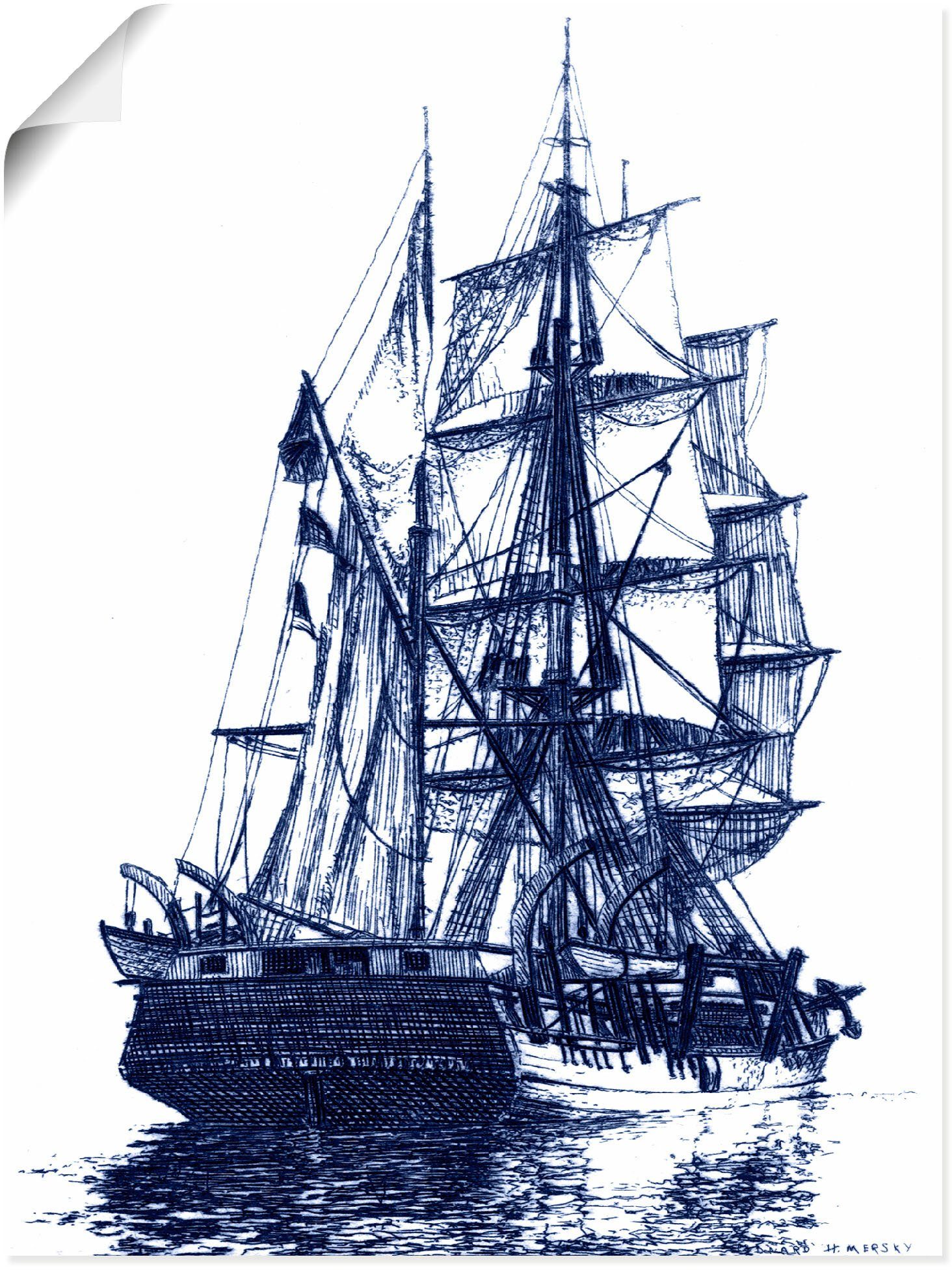 Artland Wandbild Antikes Schiff in blau I, Boote & Schiffe (1 St), als Alubild, Leinwandbild, Wandaufkleber oder Poster in versch. Größen | Poster