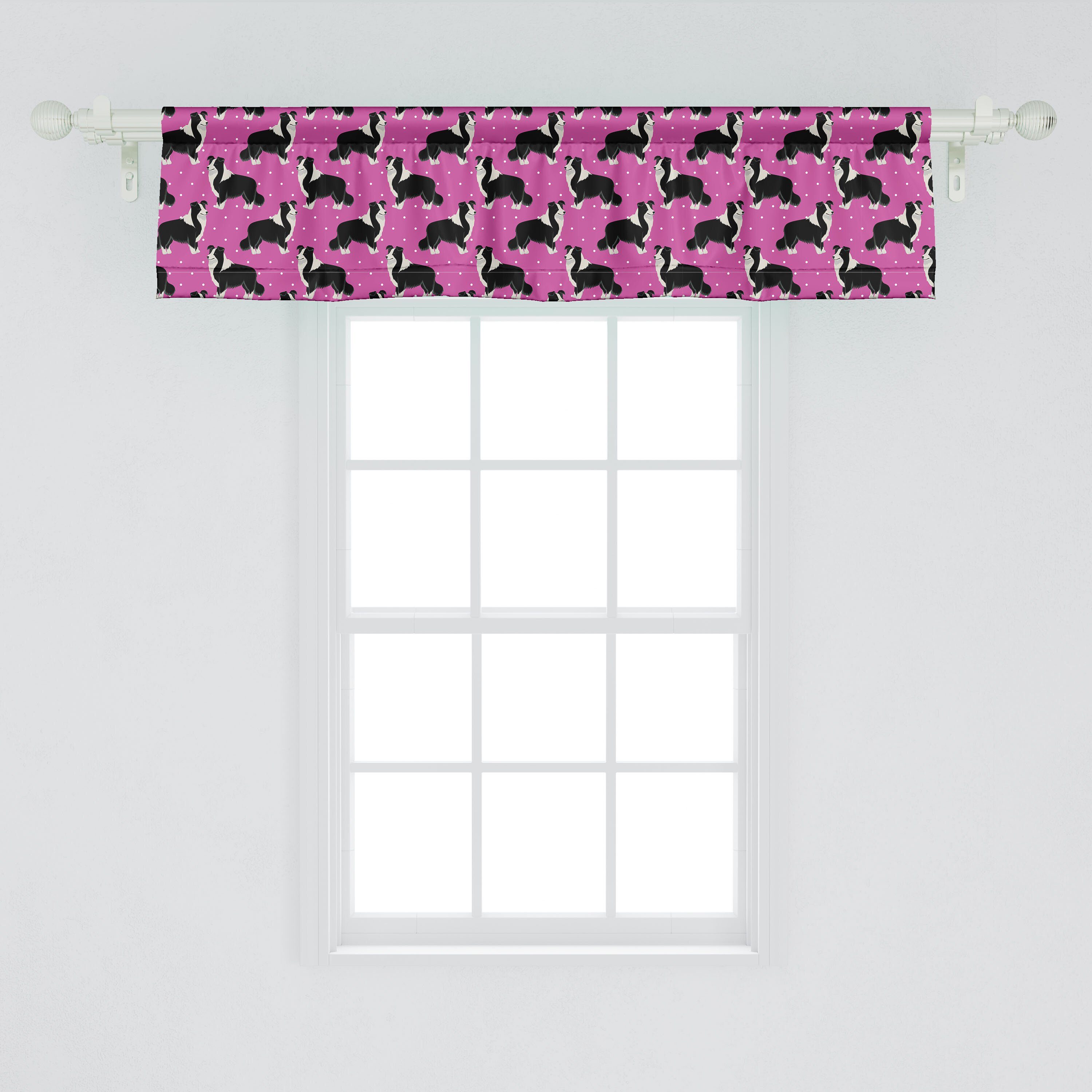 Scheibengardine Vorhang Volant mit Abakuhaus, Dekor Schlafzimmer für Tupfen Rosa Microfaser, Stangentasche, Küche Furry-Collie-Hund