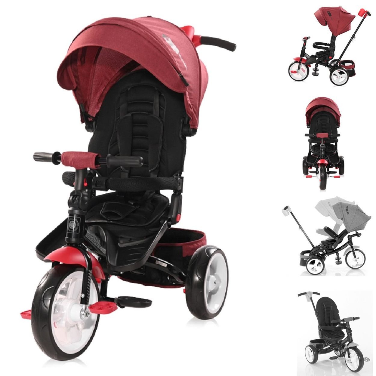 Lorelli Dreirad Tricycle Jaguar 4 in 1, Schiebestange Sitz drehbar, verstellbar, Faltdach