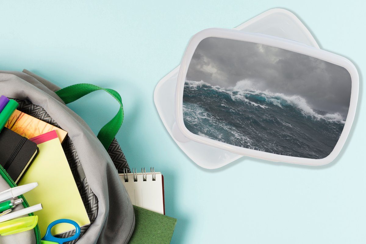 MuchoWow Lunchbox Meer - Sturm Kunststoff, (2-tlg), Mädchen für Jungs Erwachsene, - weiß Brotdose, Kinder Welle, Brotbox und für und