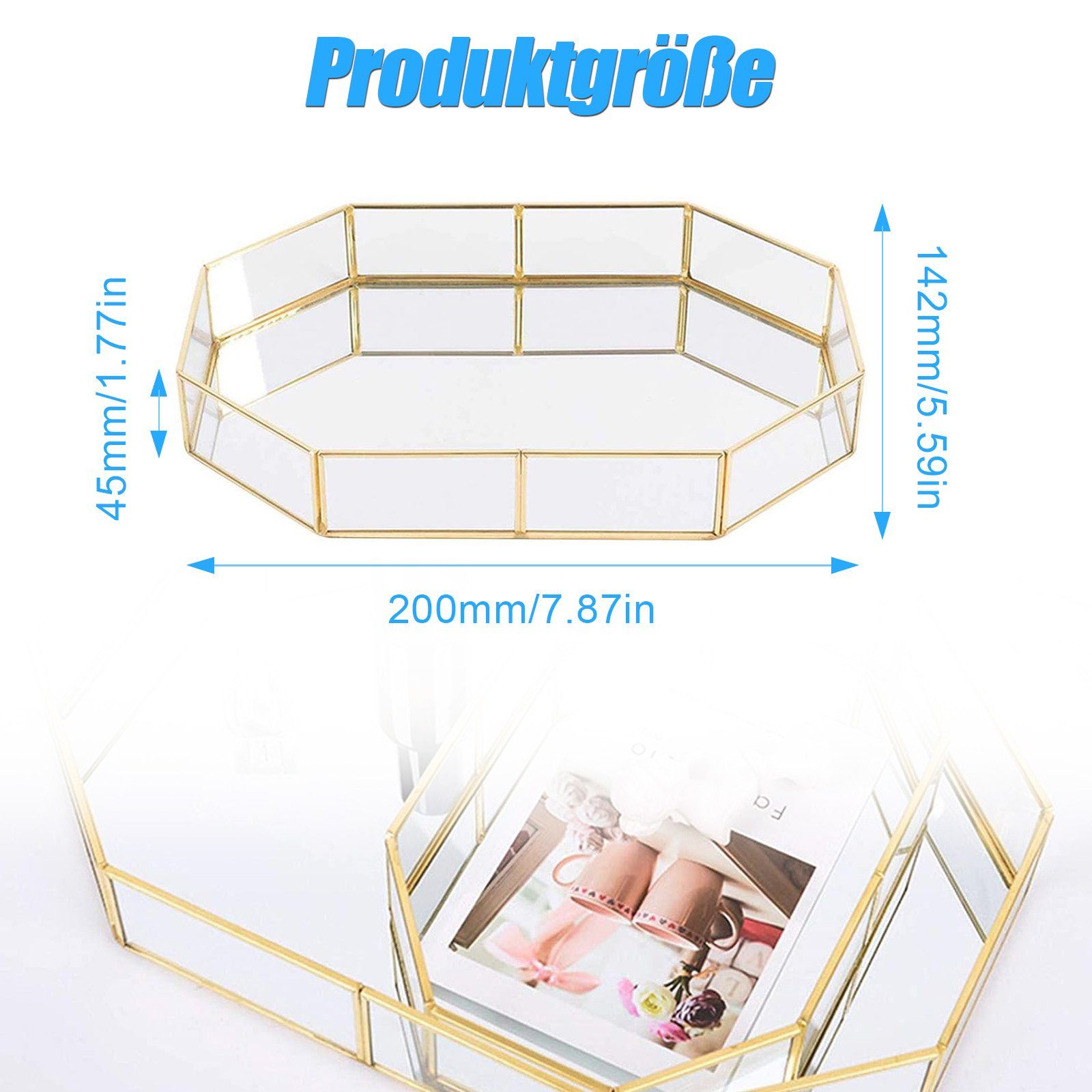 zggzerg Duschregal Verspiegeltes Tablett aus goldfarbenem Glas, Make-up Tab günstig online kaufen