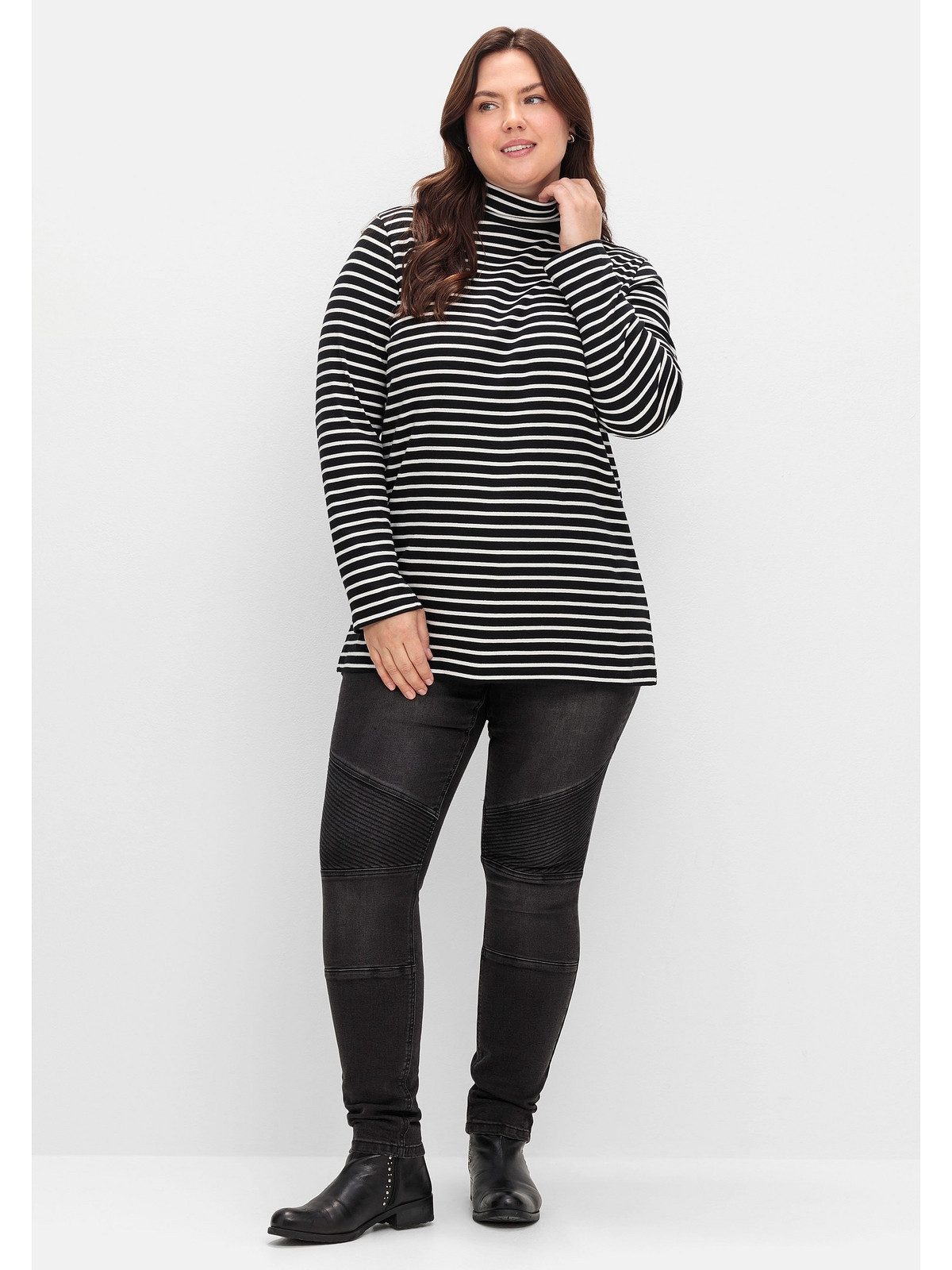 Sheego Rollkragenshirt Große Größen in Rippqualität