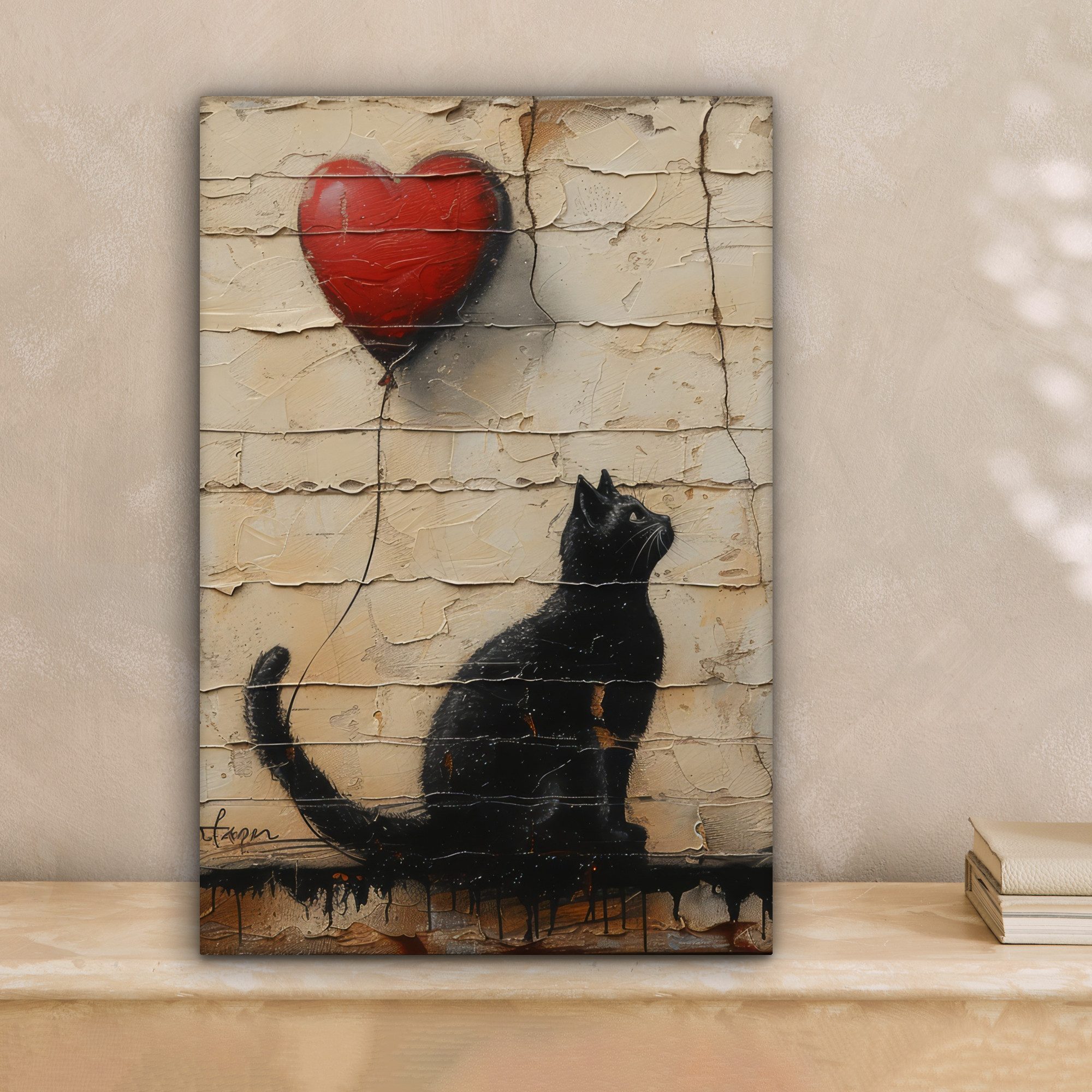 OneMillionCanvasses® Leinwandbild Katze - Graffiti - Luftballon - Straßenku günstig online kaufen