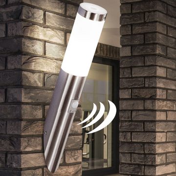 etc-shop Außen-Wandleuchte, Leuchtmittel inklusive, Warmweiß, LED Außen Wand Leuchte Fassaden Edelstahl Strahler Terrassen Sensor