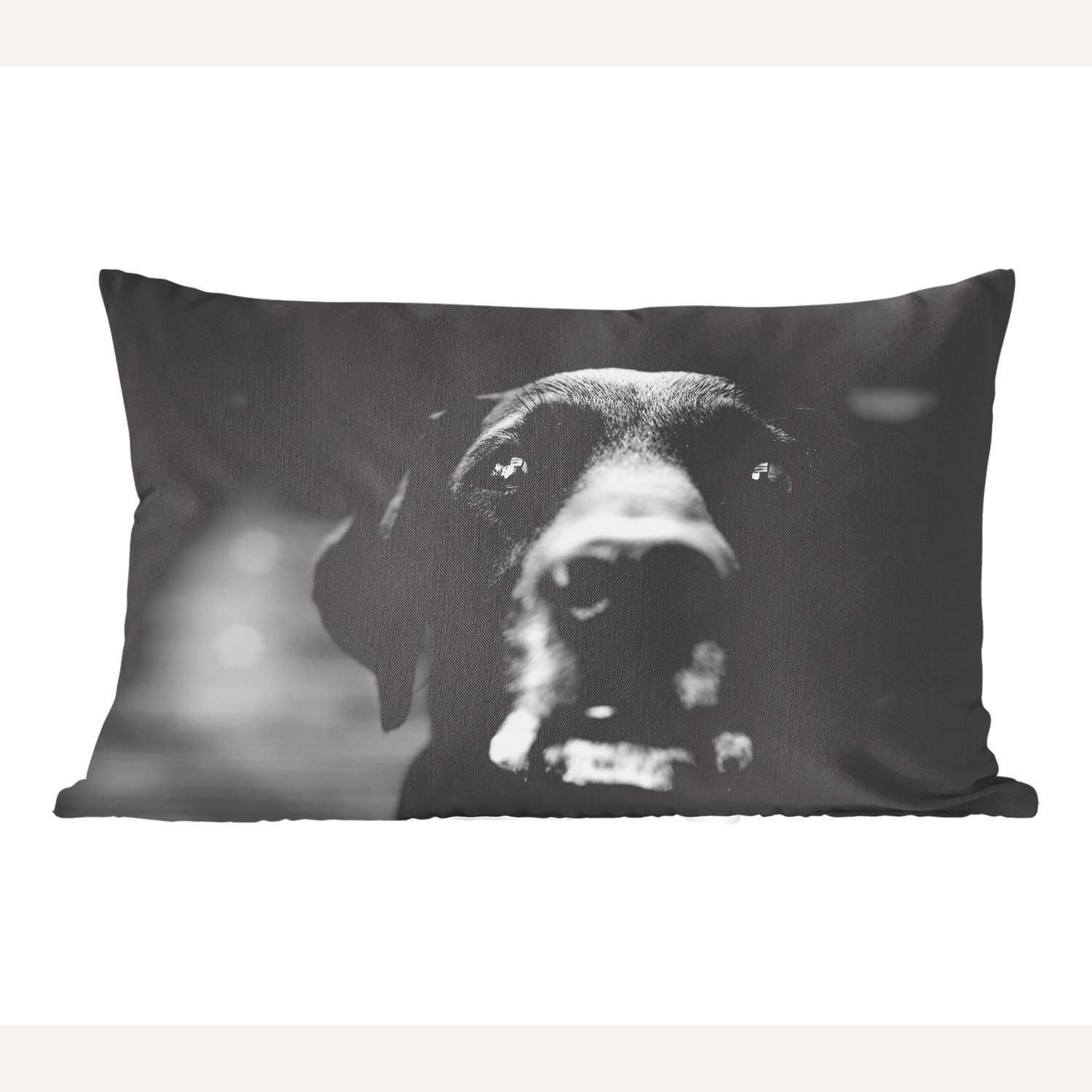 MuchoWow Dekokissen Tierprofil Labrador Hund in schwarz und weiß, Wohzimmer Dekoration, Zierkissen, Dekokissen mit Füllung, Schlafzimmer