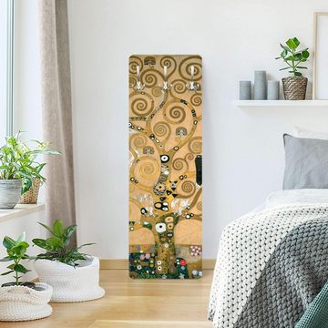 Bilderdepot24 Garderobenpaneel gold Kunst Natur Bäume Wald Gustav Klimt - Der Lebensbaum Design (ausgefallenes Flur Wandpaneel mit Garderobenhaken Kleiderhaken hängend), moderne Wandgarderobe - Flurgarderobe im schmalen Hakenpaneel Design