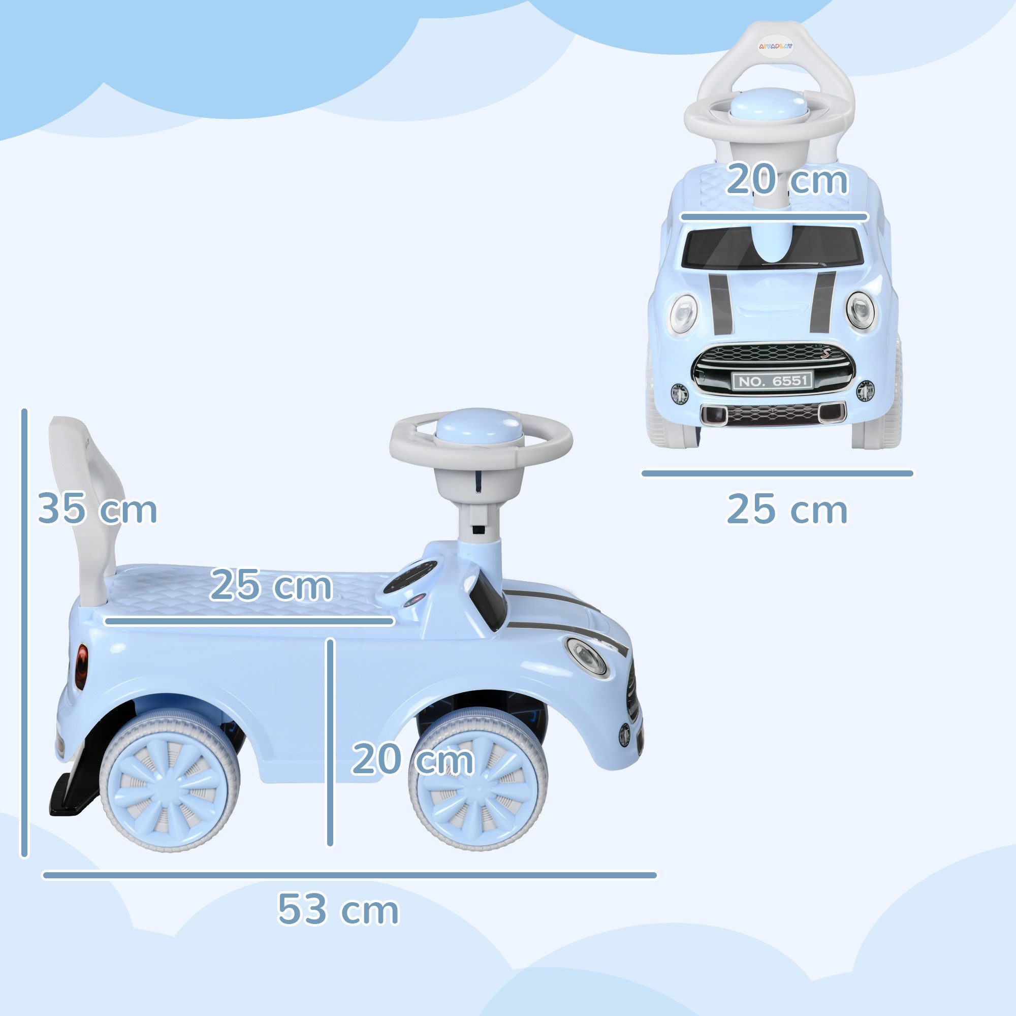AIYAPLAY Rutscher Rutschauto Rutschfahrzeug Kinderfahrzeug für 18-36 Monate Kinder, (Kinderrutschauto, 1-tlg., Rutscherfahrzeug), Rutscher für Kinder, hellblau