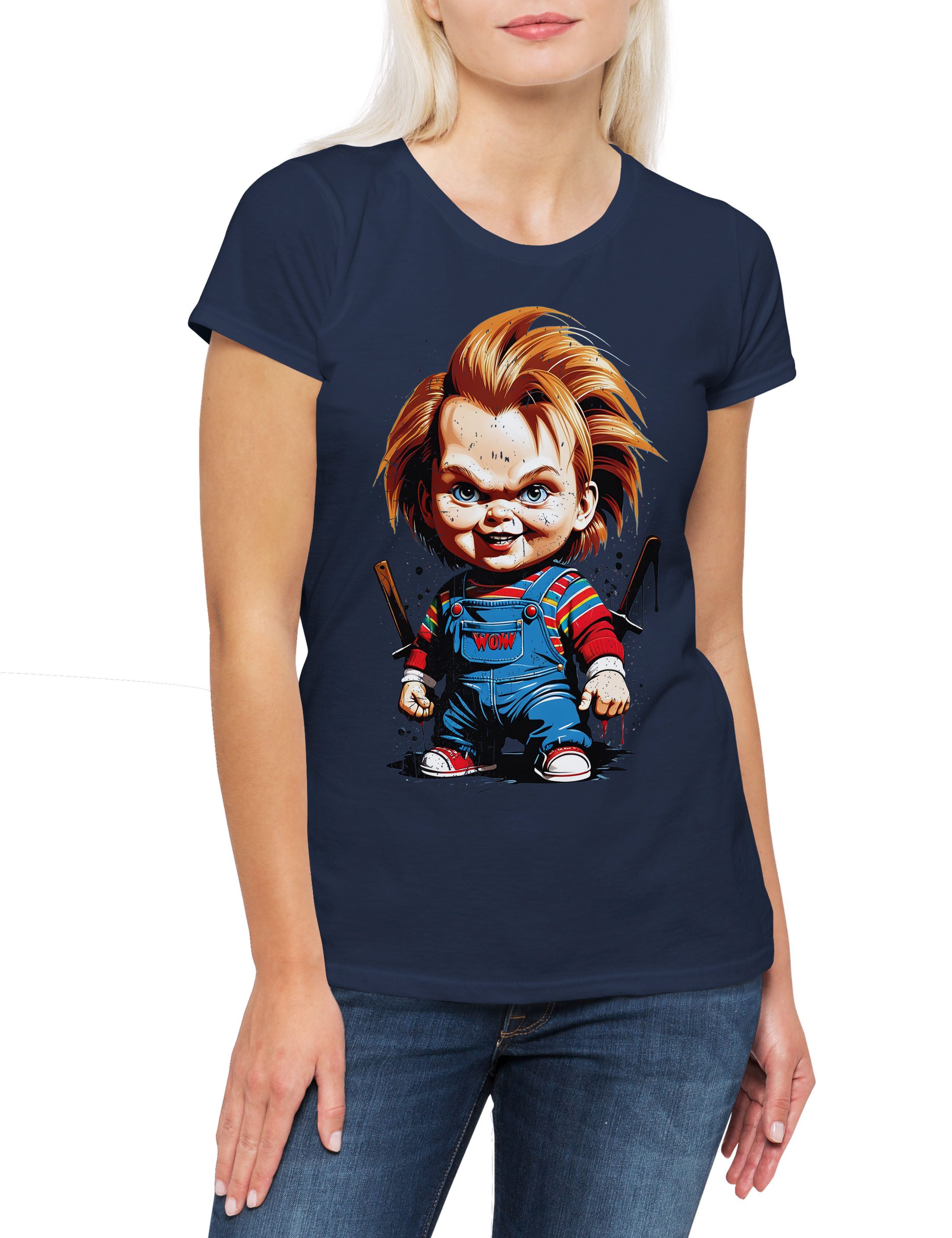 Print-Shirt Murderous Puppet Damen T-Shirt Child's Mörderpuppe Chucky Play