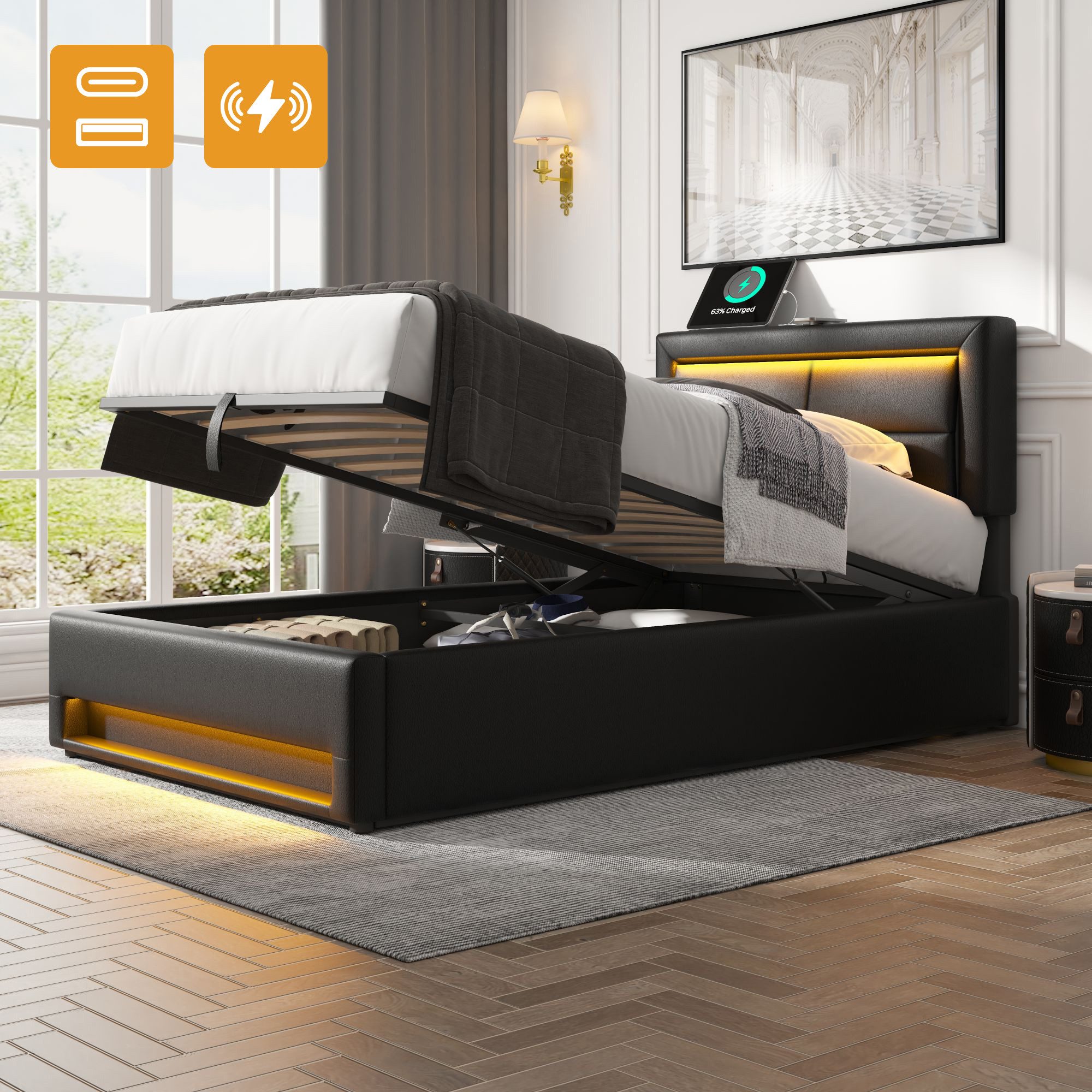 Flieks Polsterbett, LED Einzelbett 90x200cm mit günstig online kaufen