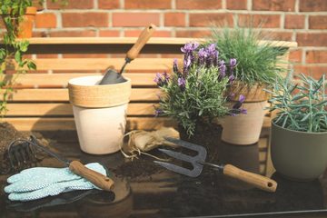 Kai Wiechmann Kleinrechen Geschmiedeter Premium Teak Handrechen als robuster Blumenrechen, exklusive Gartengeräte mit Teakholz Griff