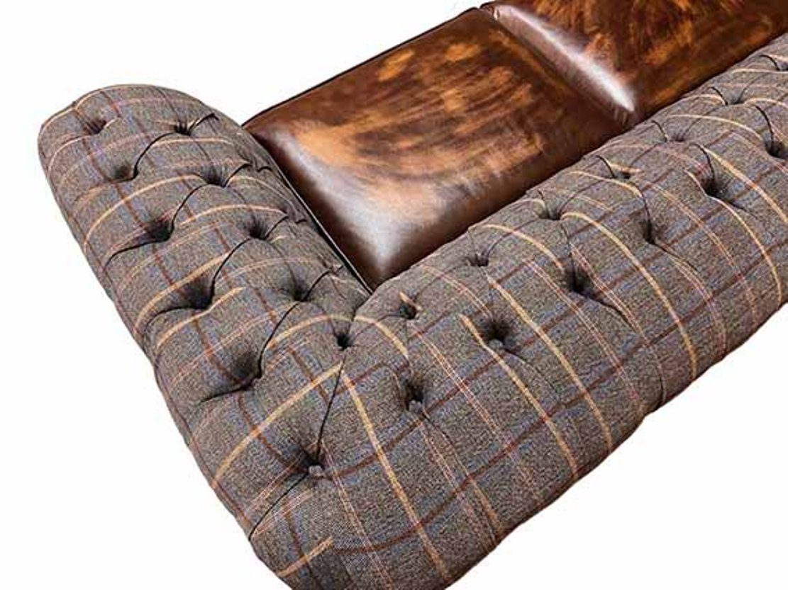 JVmoebel WOLLE LEDER 3-SITZER AUS CHESTERFIELD UND HANDGEFERTIGT SOFA Chesterfield-Sofa