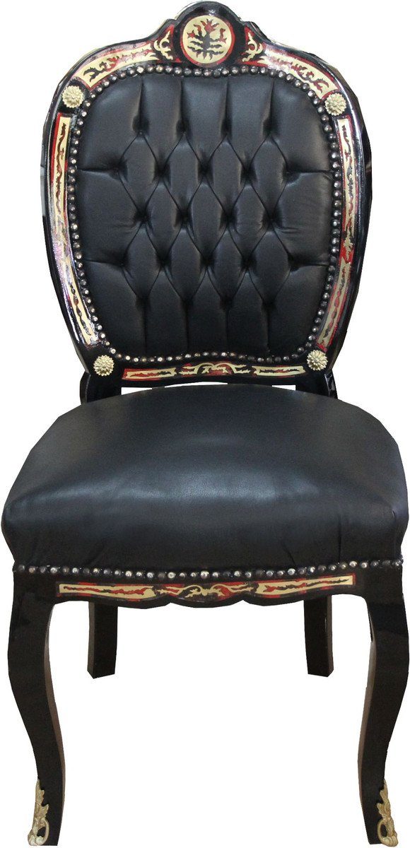 Casa Padrino Besucherstuhl Luxus Barock Stuhl Boulle Collection mit Echleder Bezug - Luxus Schreibtisch Stuhl
