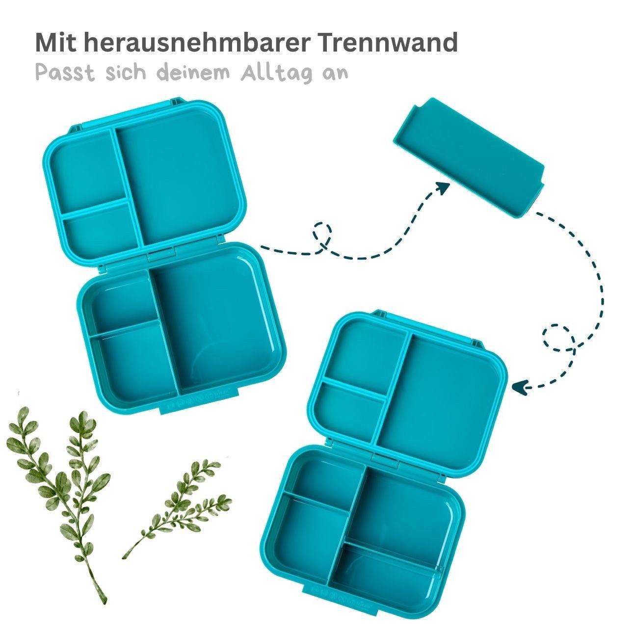 LEKKABOX Lunchbox Mini Kinder Bentobox, 3 Fächer - Brotdose Vesperdose Brotbüchse, Für feuchte Lebensmittel auslaufsicher, inkl. extra Trenner