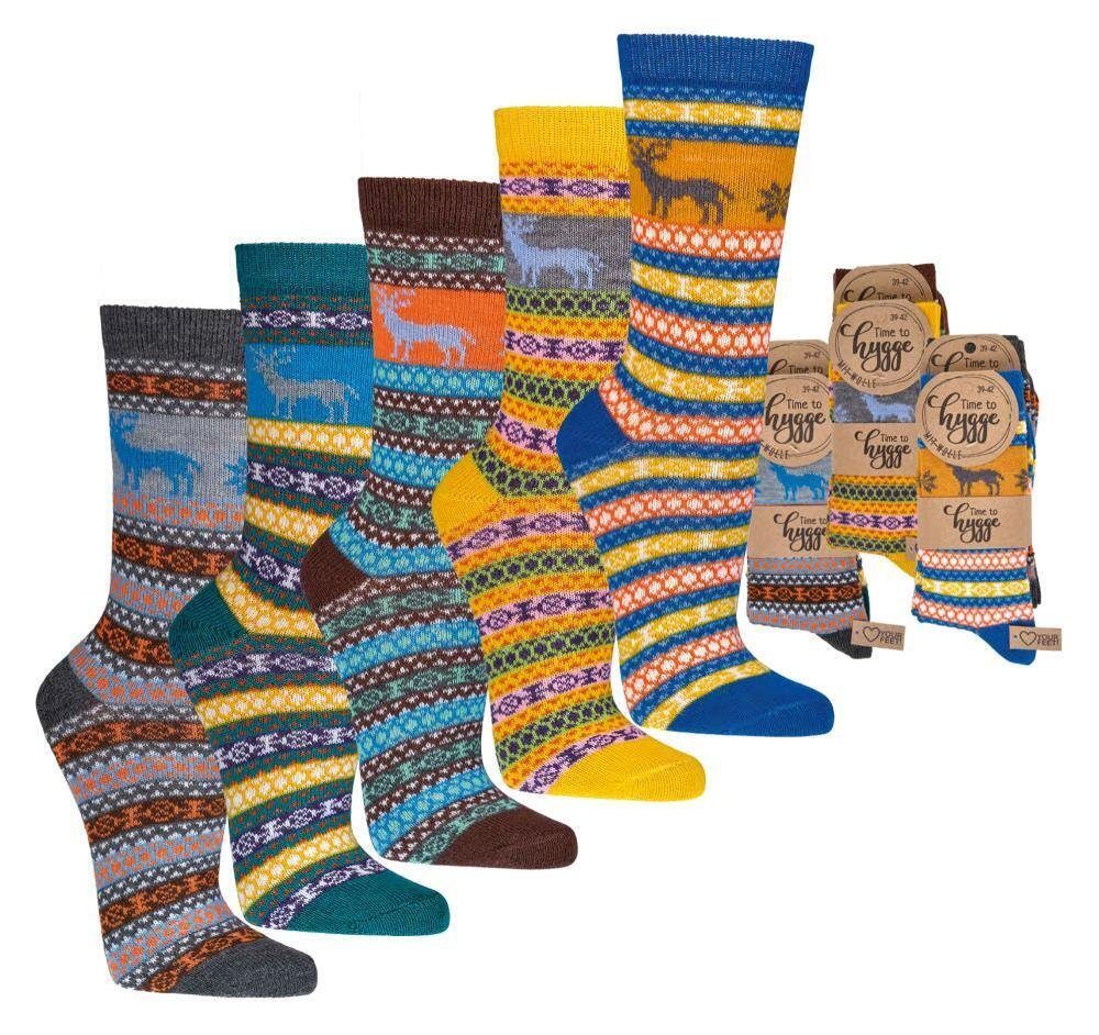 Wowerat Norwegersocken 3 Paar bunte Norweger Socken mit schönem Hygge Muster mit Wolle Unisex (3 Paar)