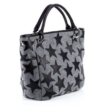 FEYNSINN Handtasche Leder Henkeltasche Damen STARS, Schultertasche Filz Echtleder für Damen, Shopper schwarz-grau