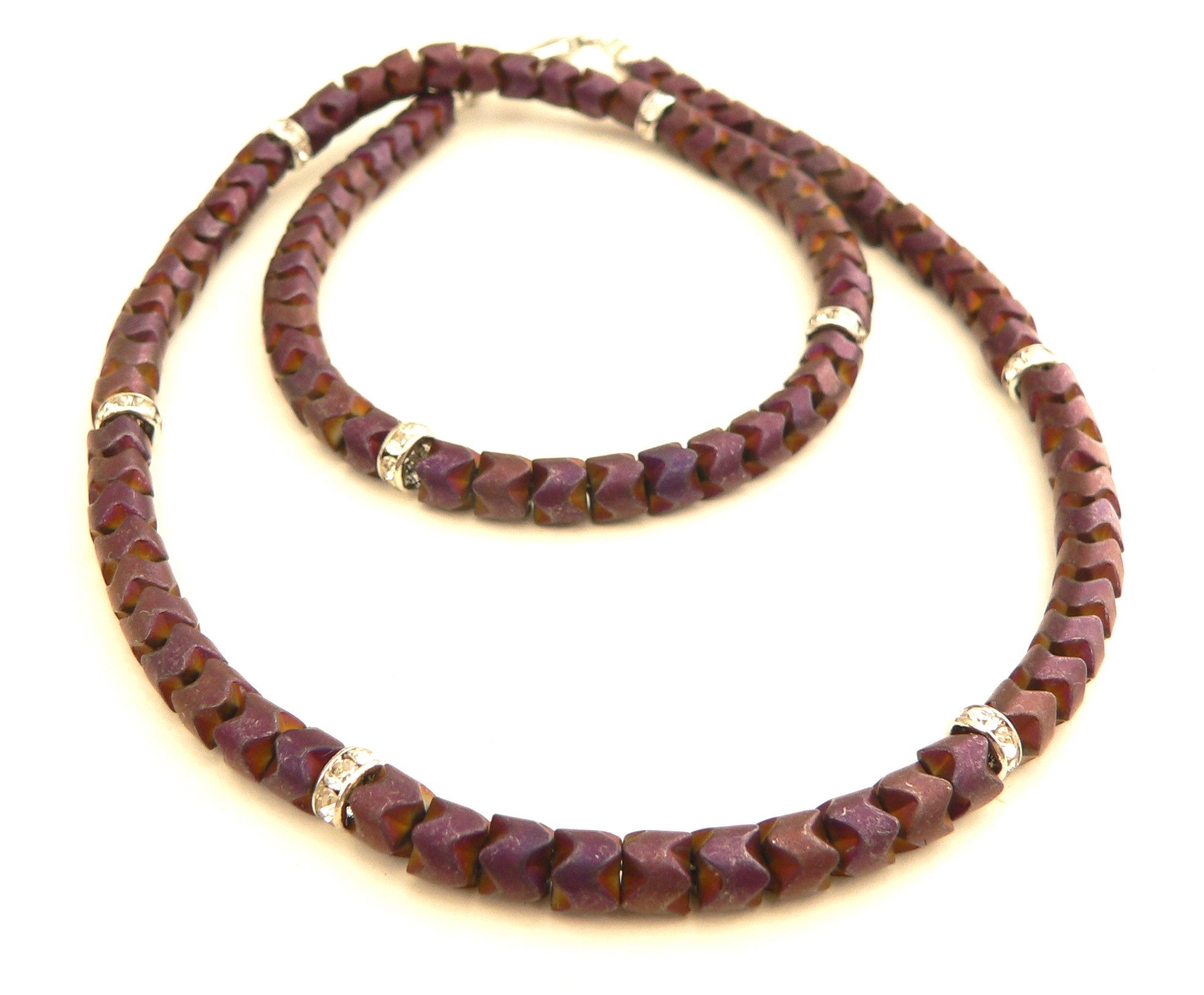 traumschmuck Kette ohne Anhänger 067l Halskette Hämatit Rondelle purple lila changierend matt Strass (Geschenk, Muttertag, Weihnachten, Geburtstag, Valentinstag, incl. Schmuckbox), handgefertigt, Made in Germany