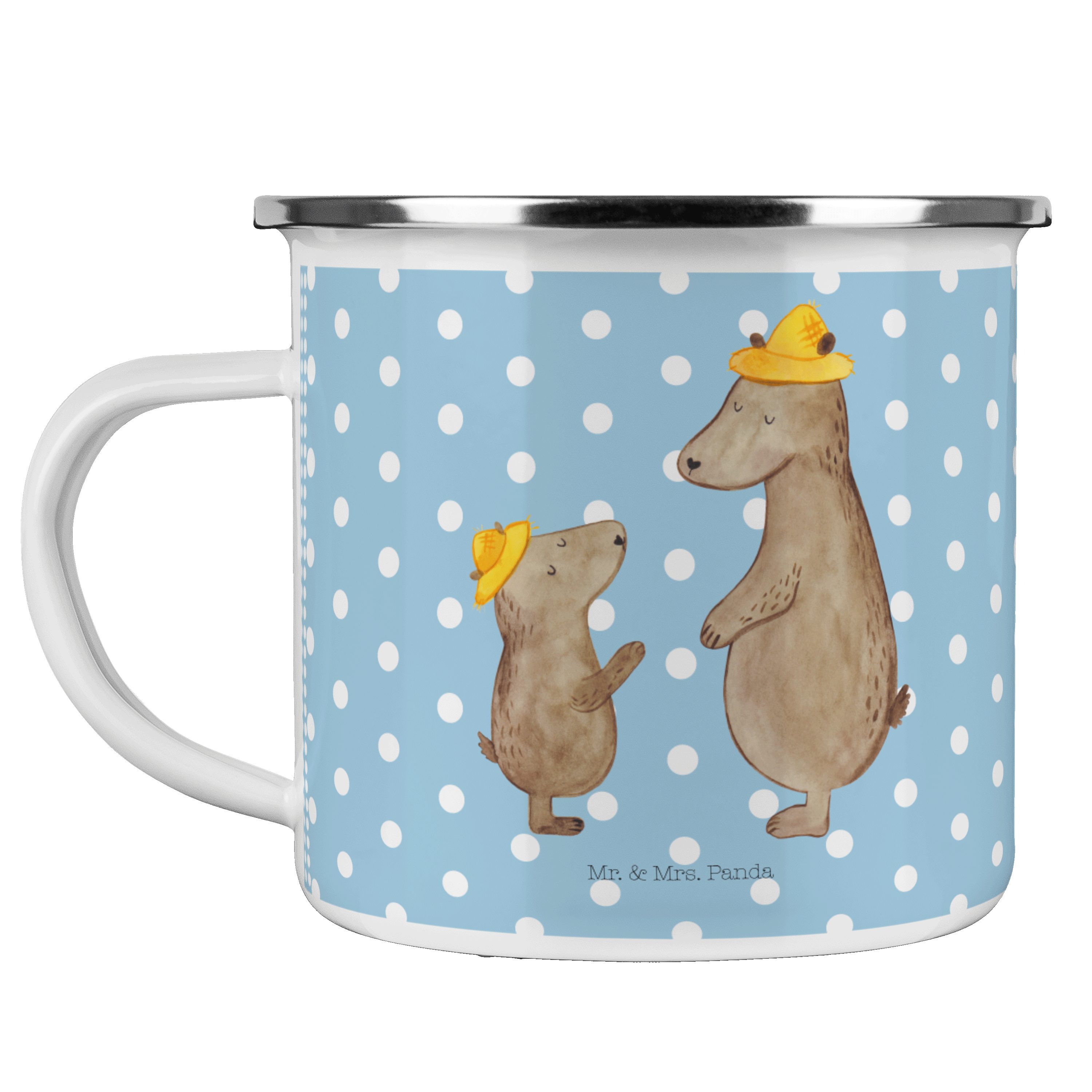 Mr. & Mrs. Panda Becher Bären mit Hut, Teebecher, Blau Pastell, Haferl, Emaille Tasse, Bär, F, Emaille, Pott emaillebecher Vorbild